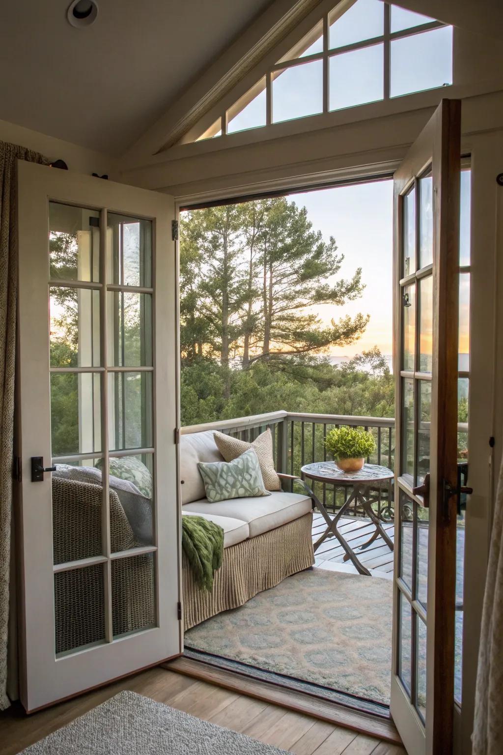 Glass doors effortlessly merge interior and exterior environments.