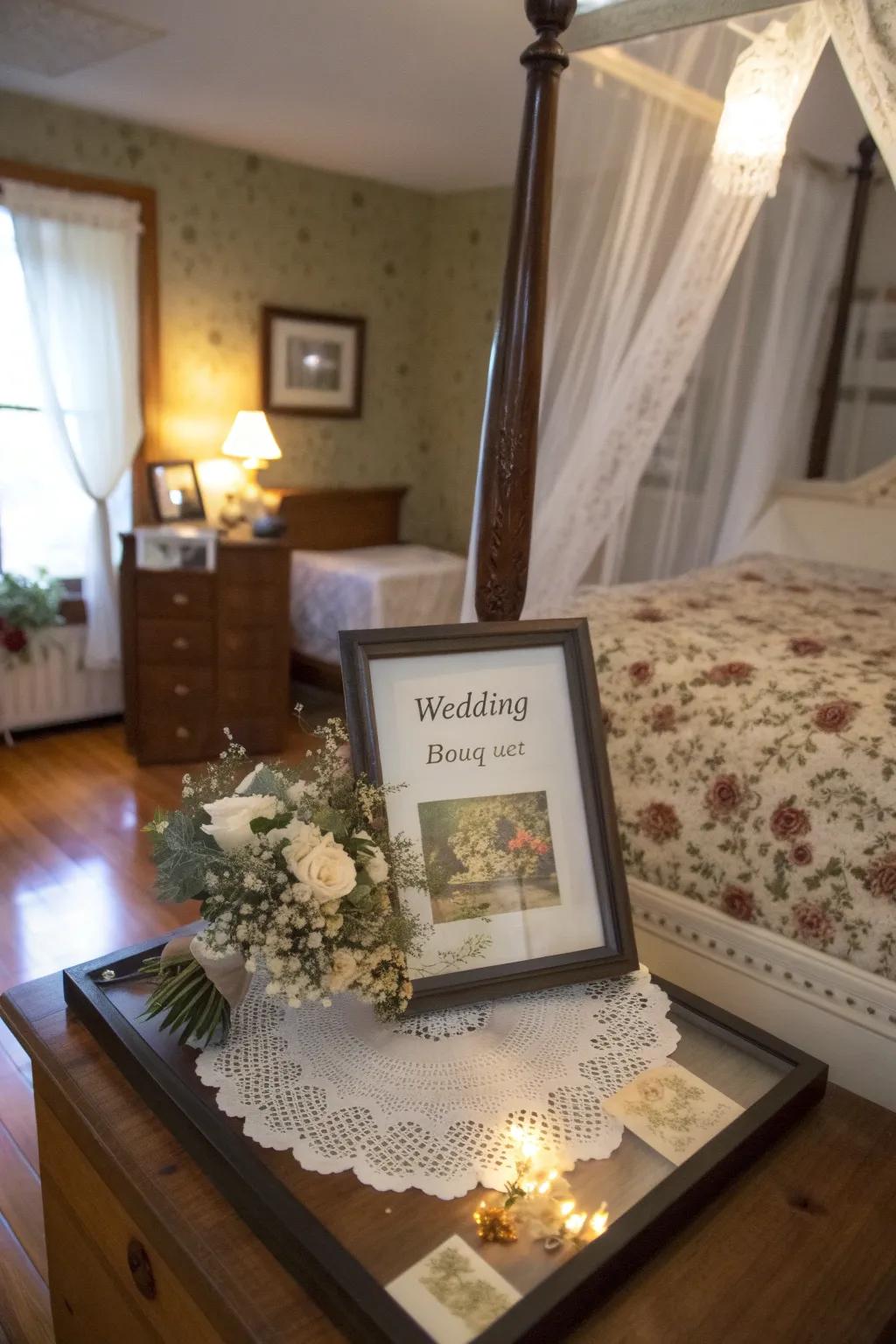 Transform your wedding bouquet into a timeless keepsake using a display case.