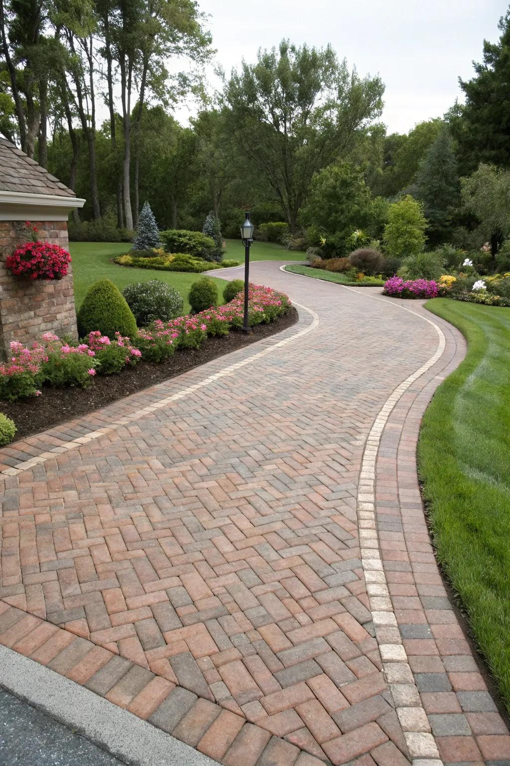 A classic herringbone pattern brings everlasting charm to any driveway.
