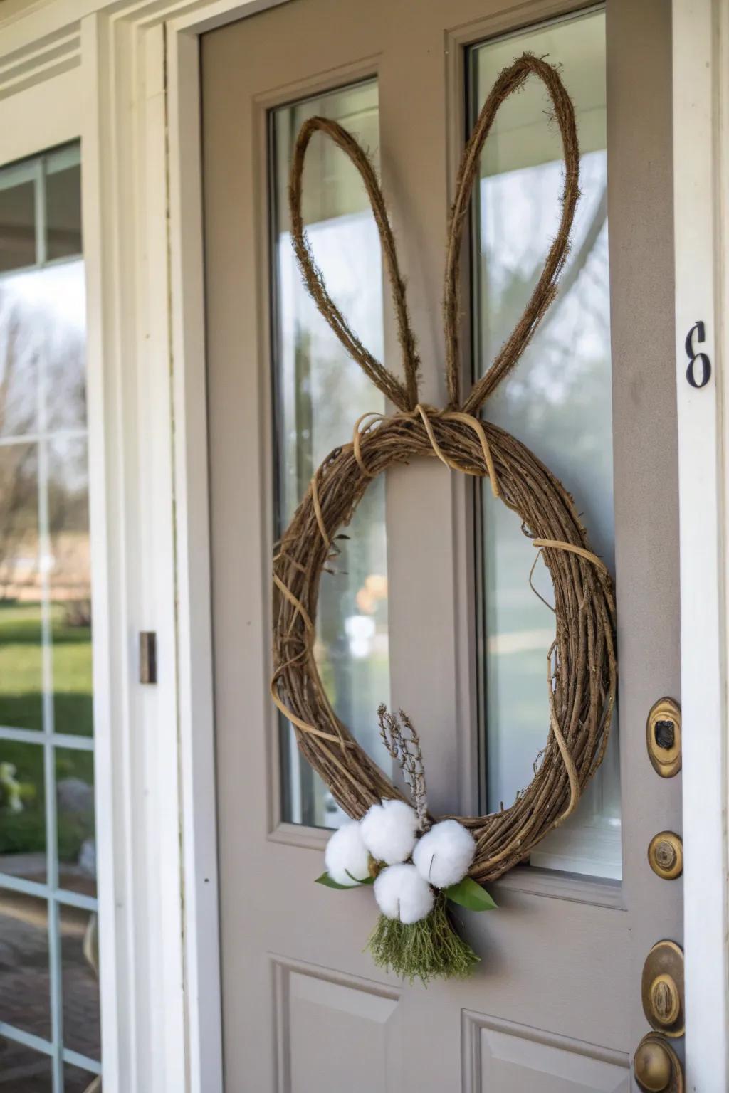 An endearing rabbit-shaped wreath offers Easter happiness right at your doorstep.