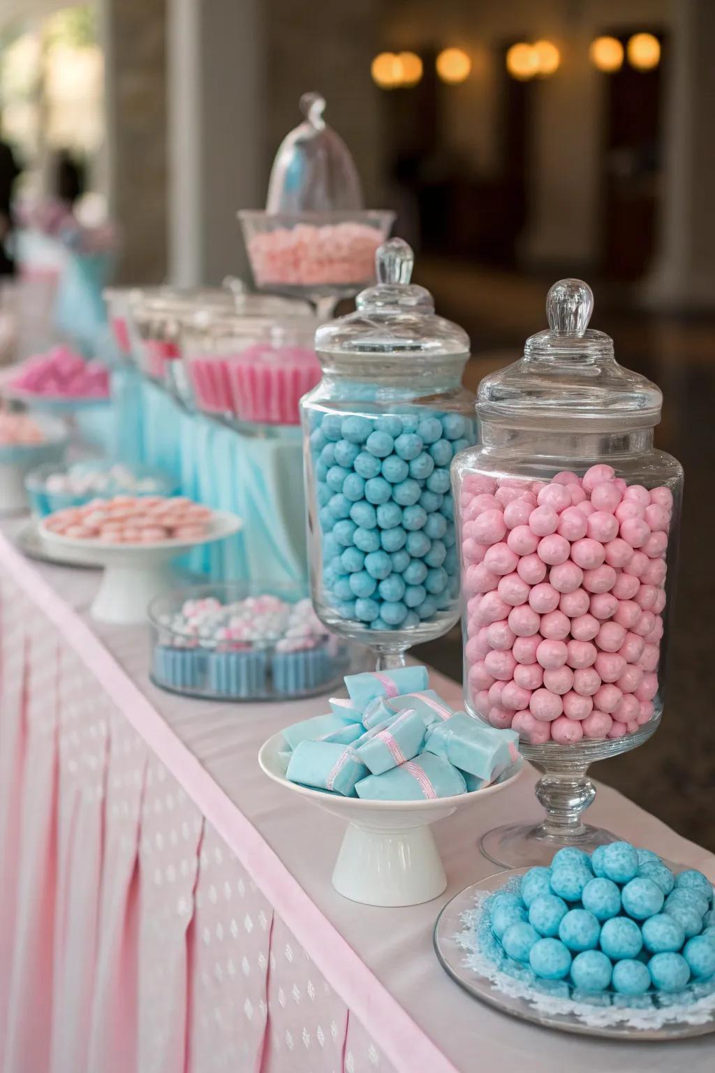 A pastel-toned candy arrangement, ideal for marking a baby's arrival.