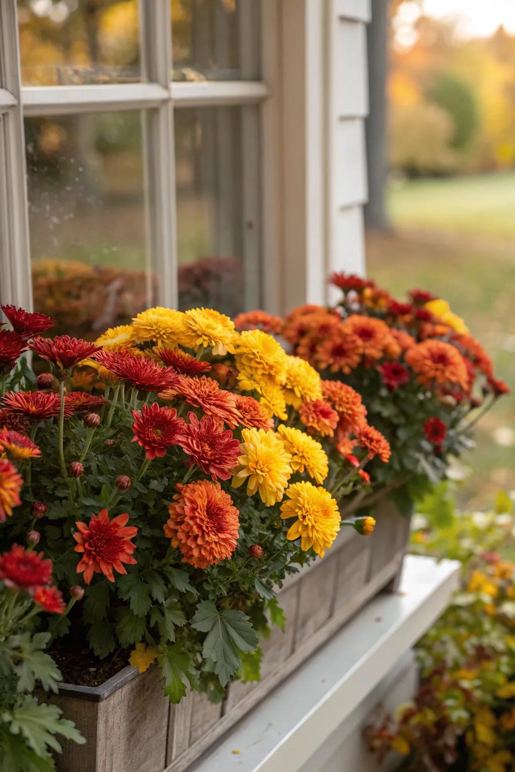 A lively showcase of chrysanthemums in autumn shades.