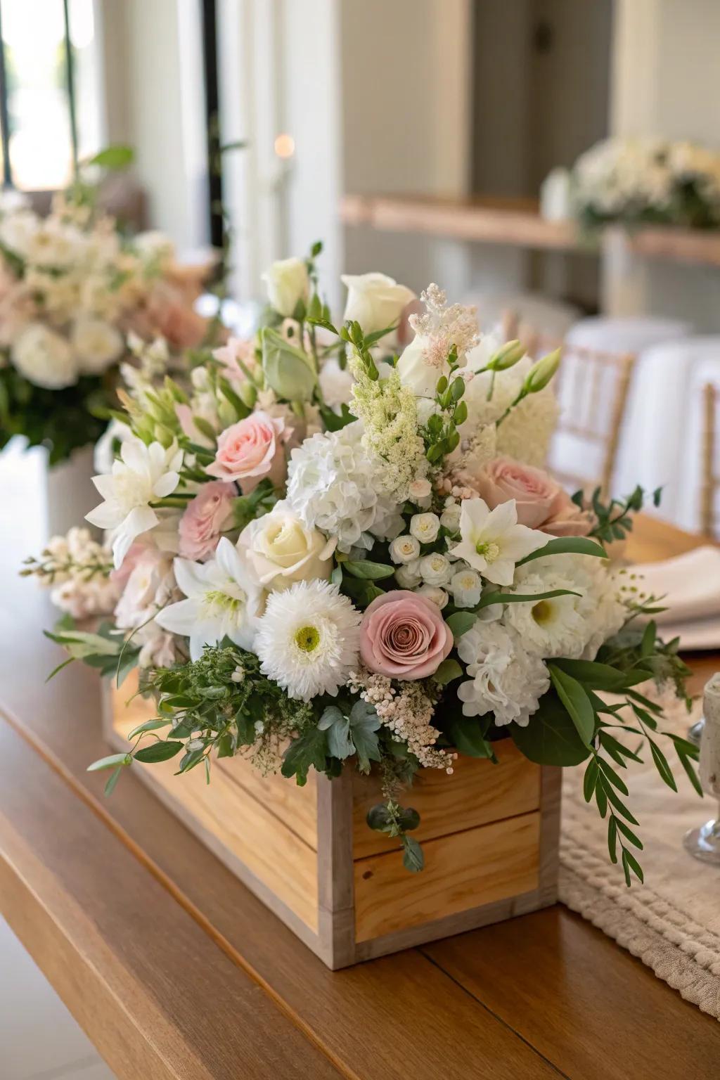 An opulent bloom centerpiece showcasing soft pastel shades.