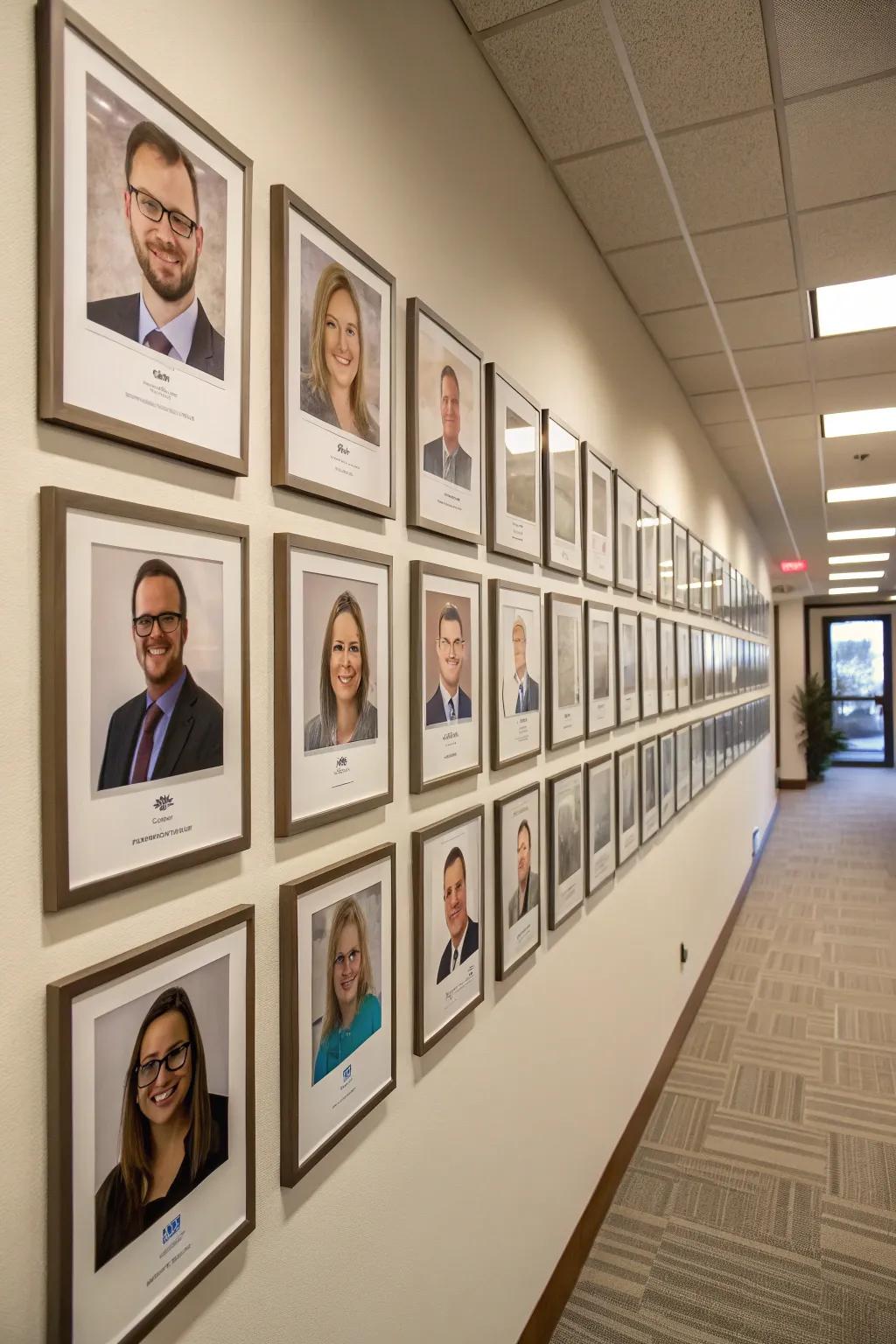 A classic grid arrangement displaying staff photos in an orderly and elegant manner.