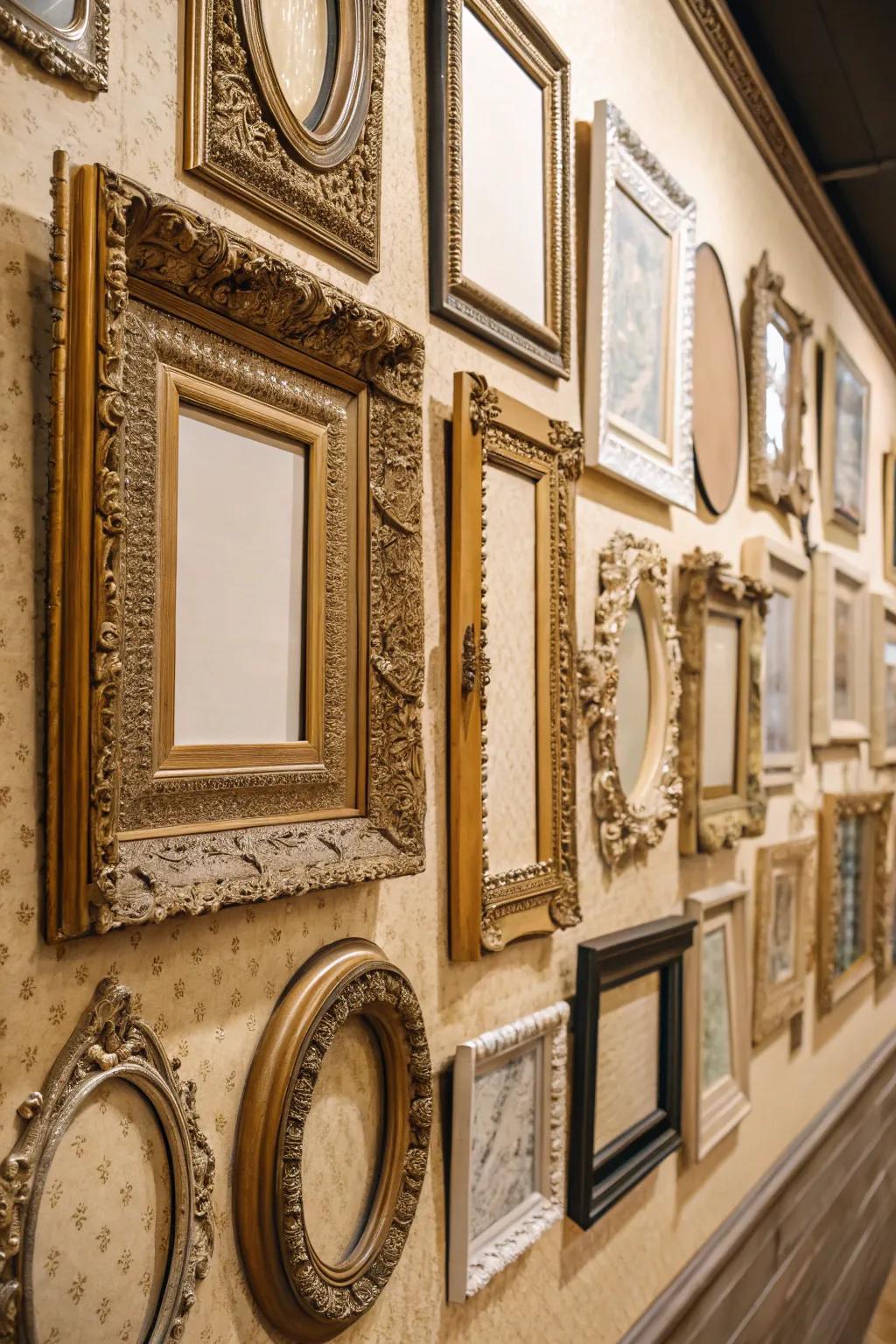 A retro-inspired showcase wall featuring frames bursting with personality.