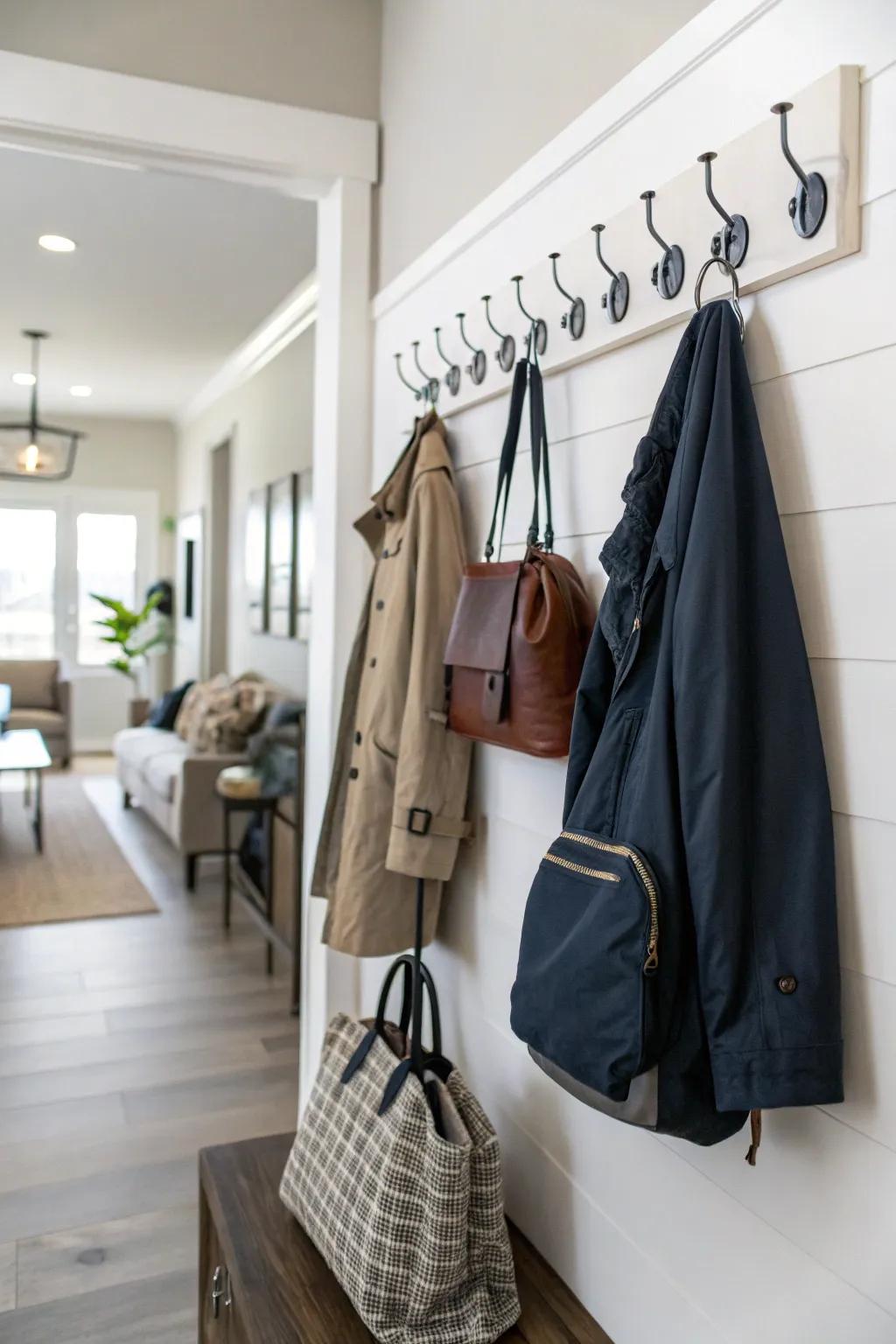 Creatively arranged fasteners maintain organization and accessibility for your necessities.