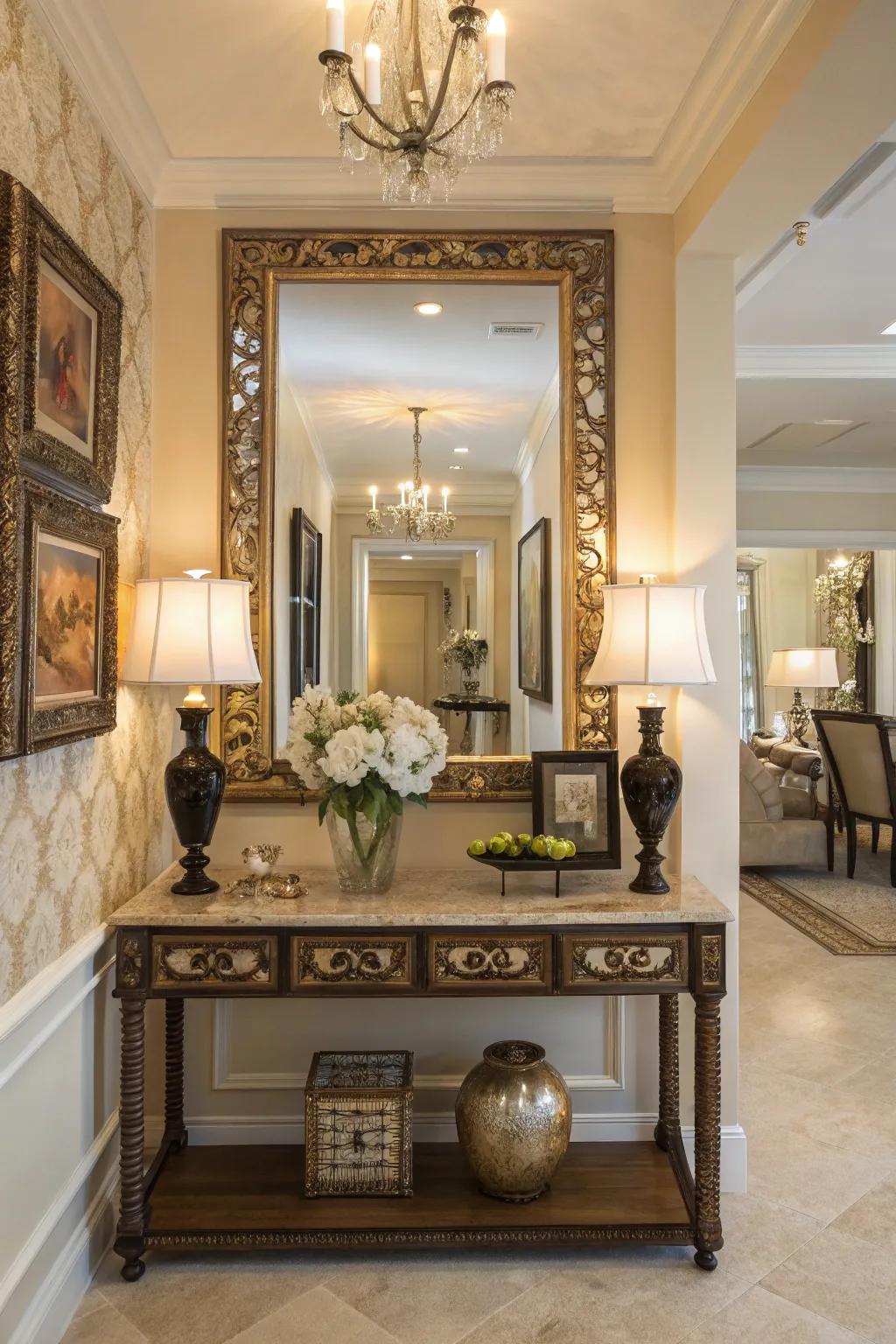 Mirrors provide elegance and visually expand spaces.
