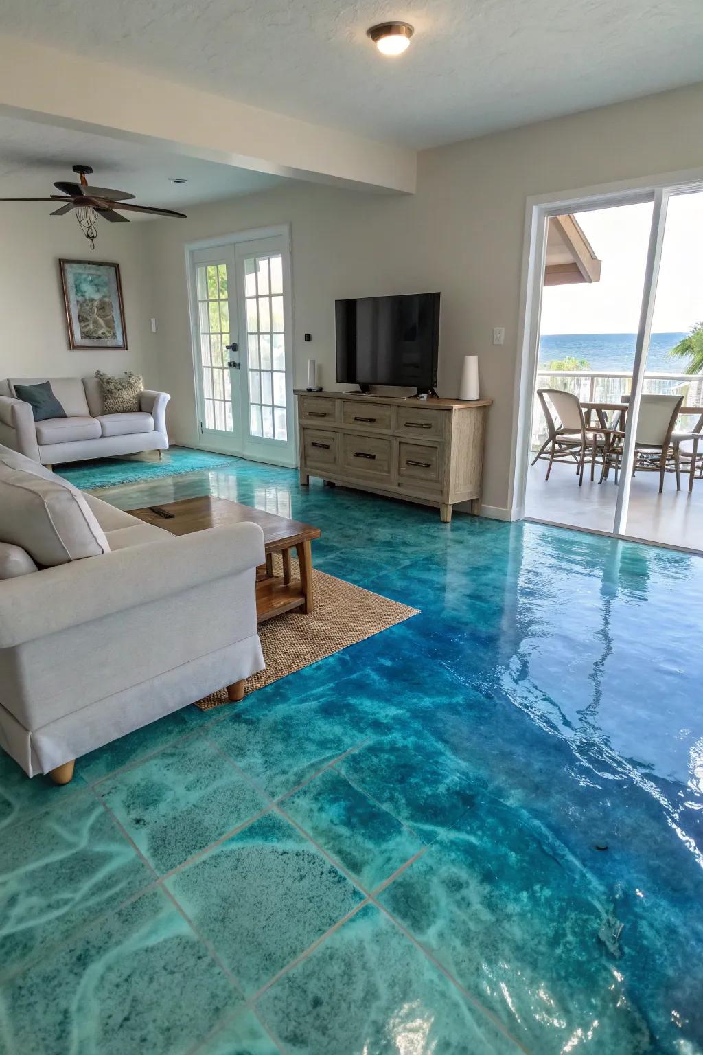 Usher the peace of the waters into your abode via marine-themed epoxy floors.