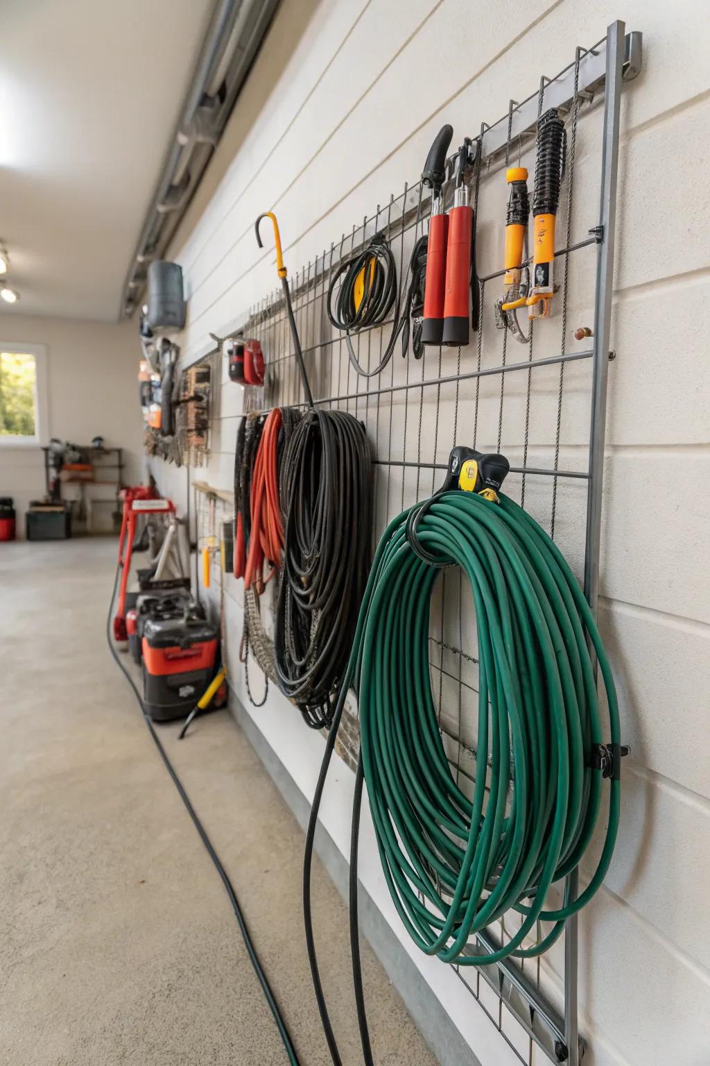 Utilize wall-secured shelving for tidy and accessible cord storage.