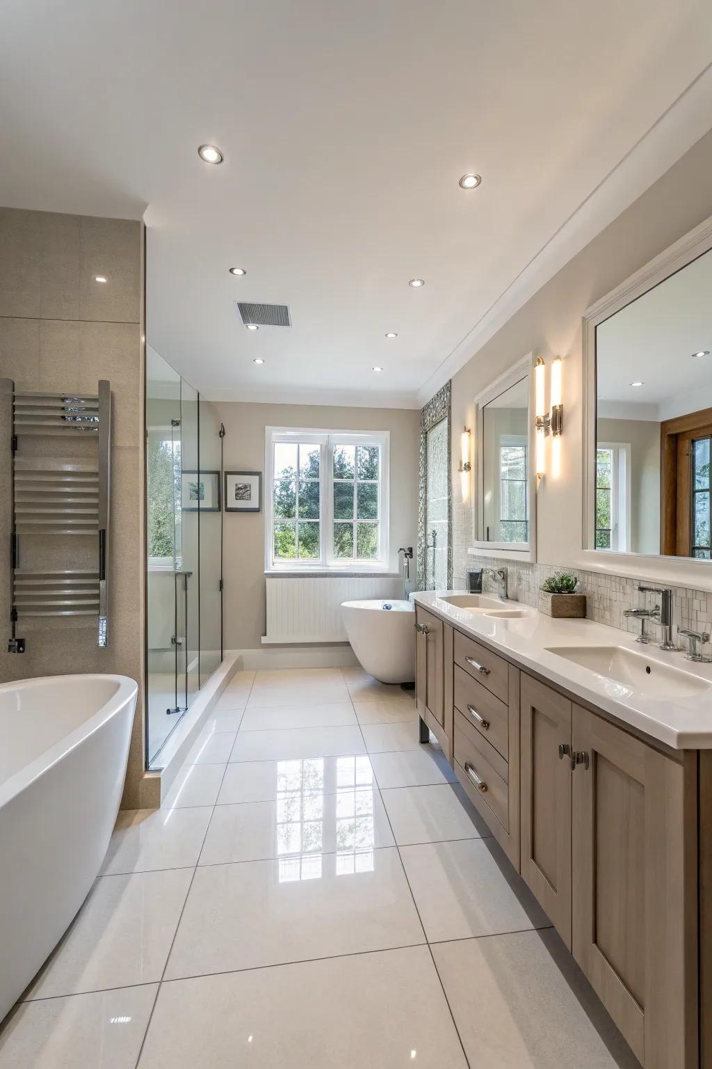 A family bathroom designed to perfectly balance spaciousness and style.