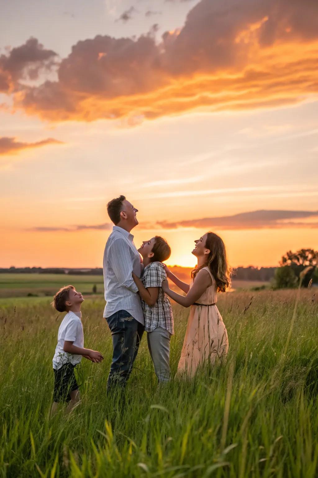 Bathed in golden light, a family's joy shines as brilliantly as the setting sun.