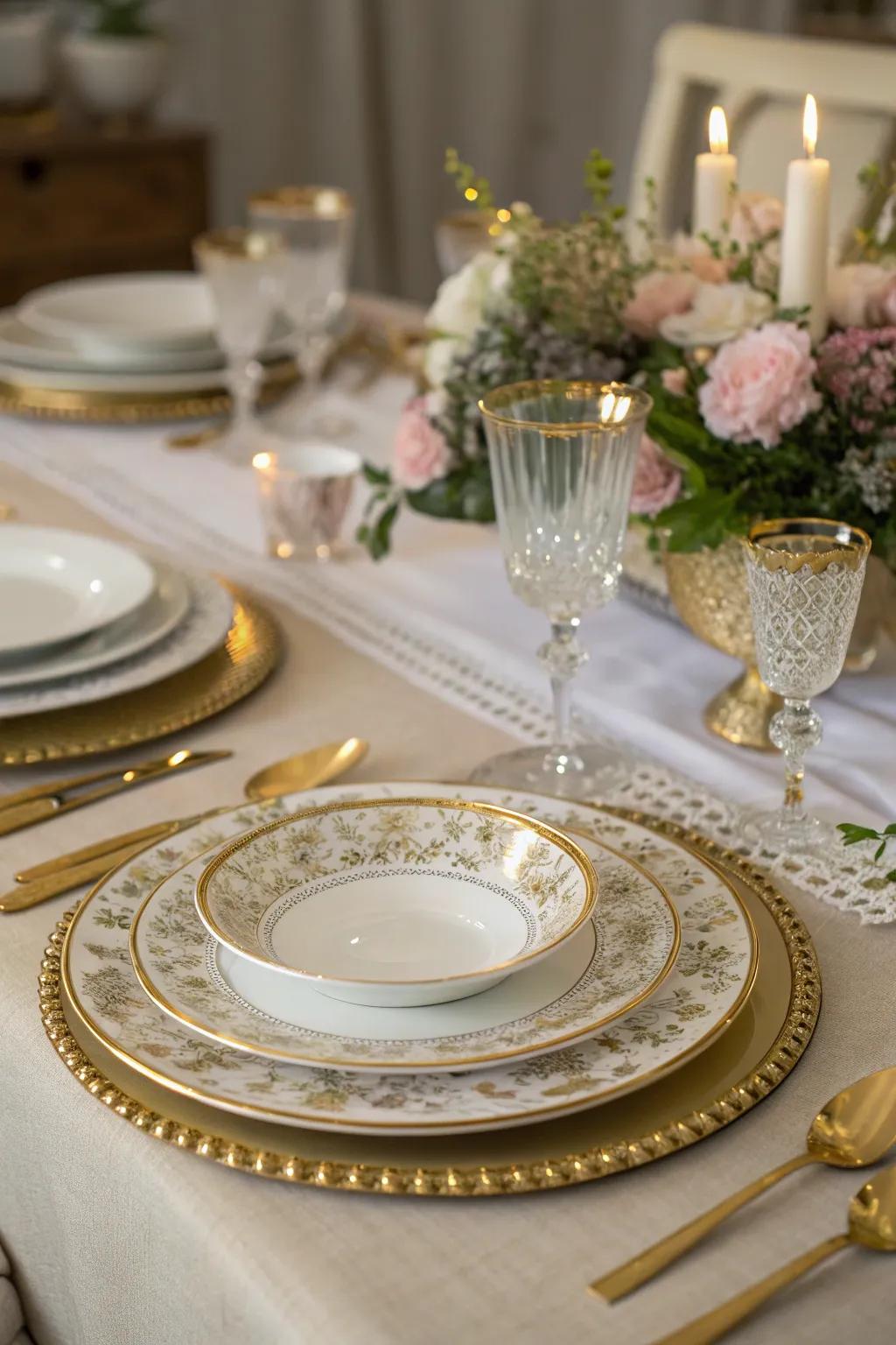Elegant tableware featuring gold accents for an upscale dining experience.