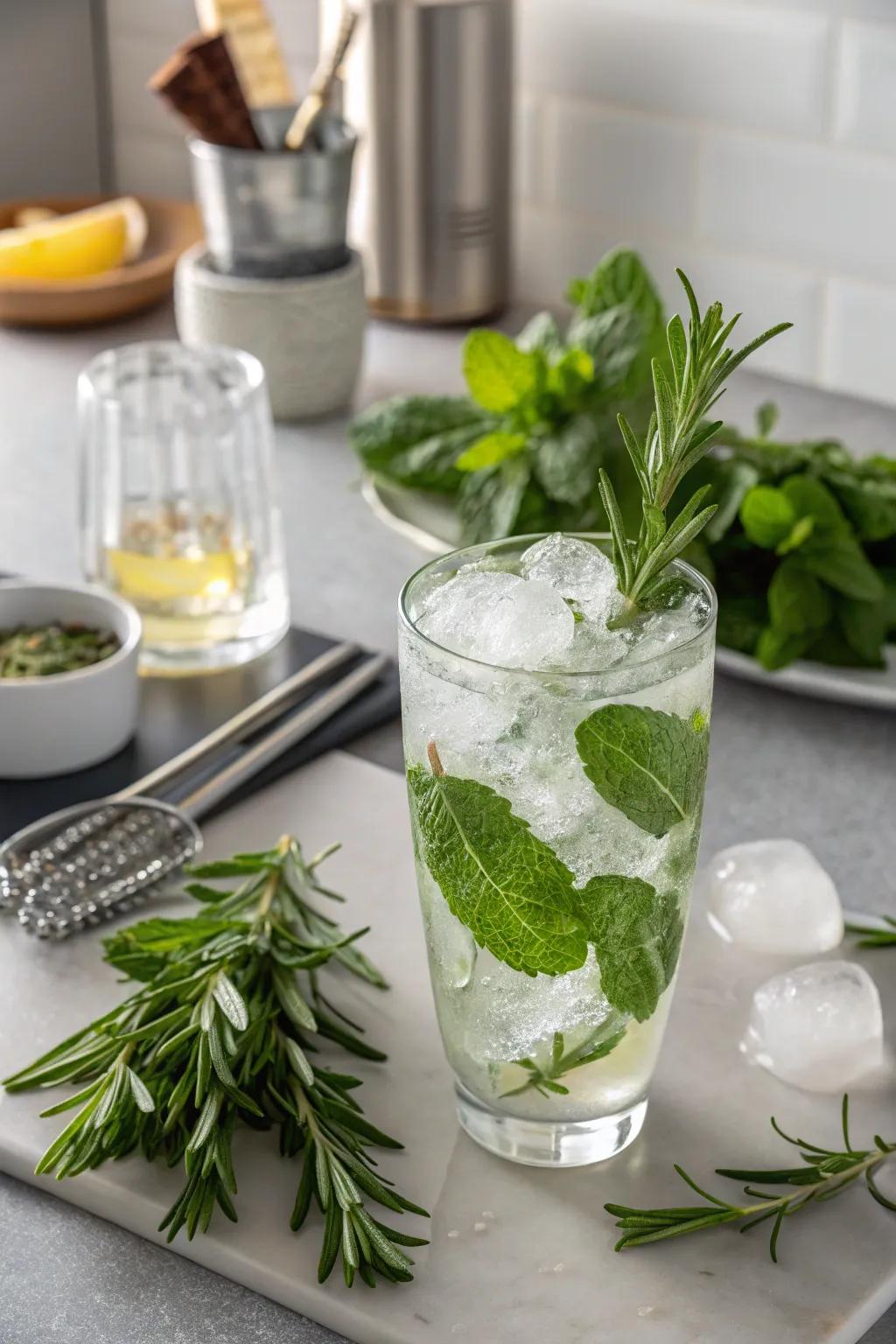 Herb-filled ice cubes that add a revitalizing turn.
