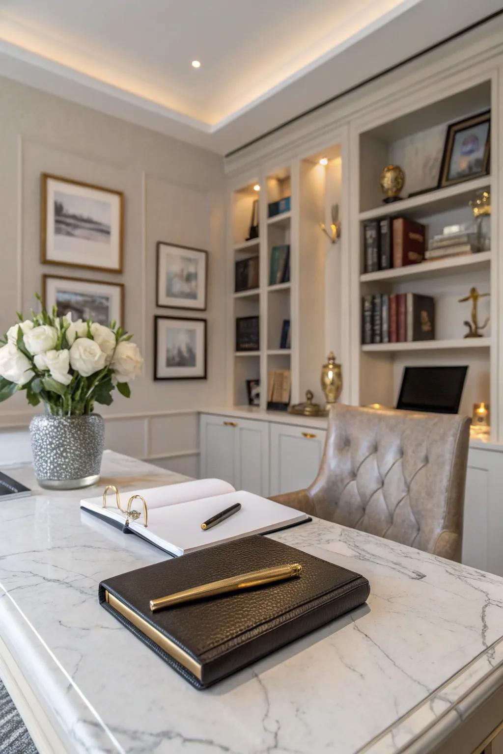 A sleek stone workstation adds a touch of luxury to any office setting.