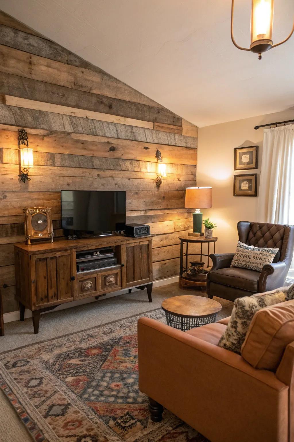 Repurposed wood boards enrich any room with a touch of rustic charm.