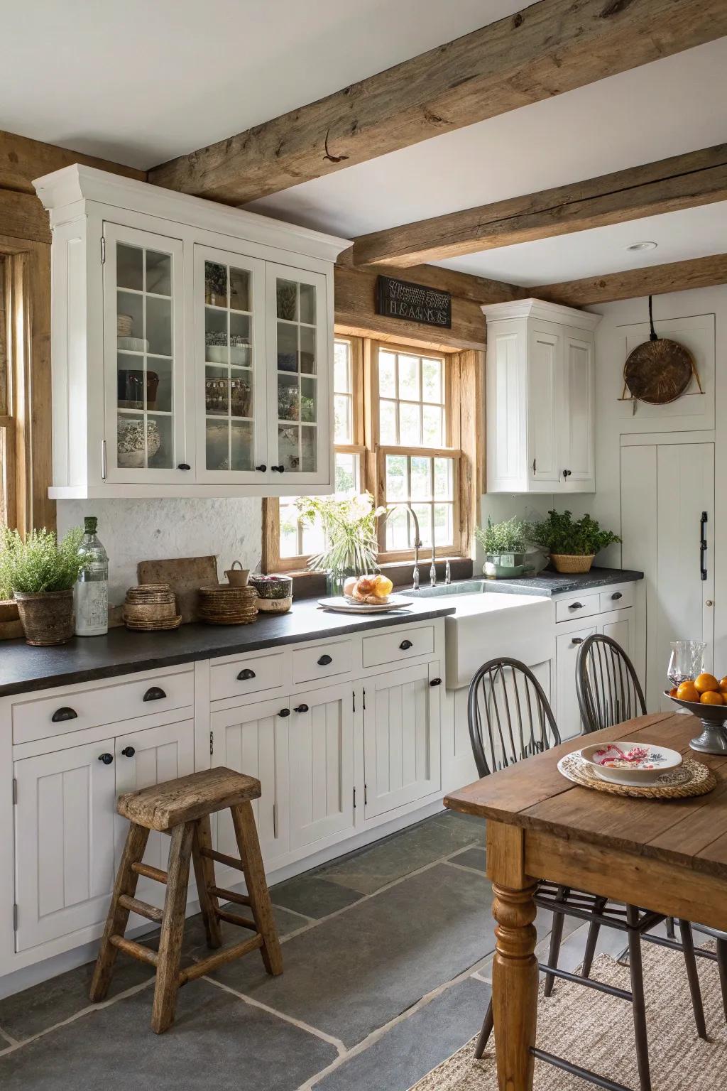 A coat of white chalk paint delivers a crisp, open ambiance to any kitchen area.