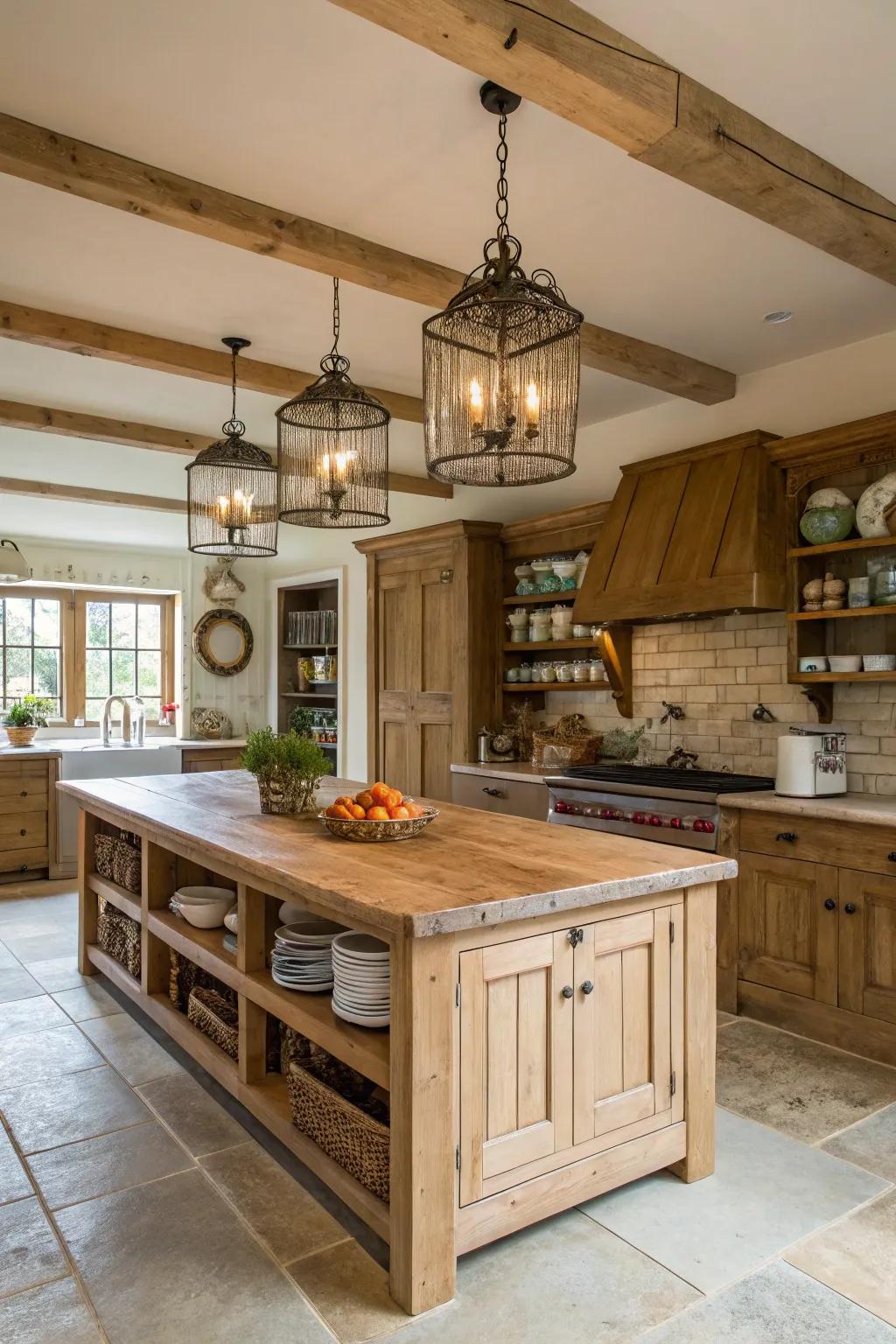 A welcoming farmhouse kitchen that encourages companionship and friendliness.