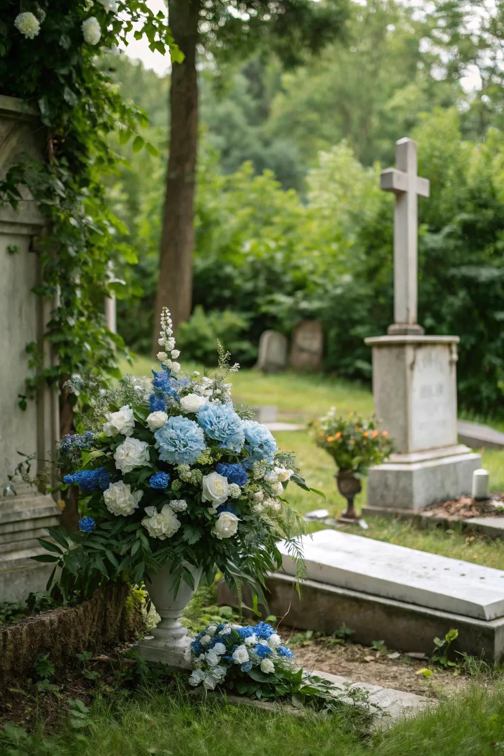 An elegant floral arrangement enhancing a Father's Day memorial.