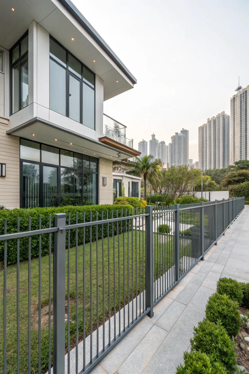Minimalist metal fences provide a sophisticated, neat aesthetic.