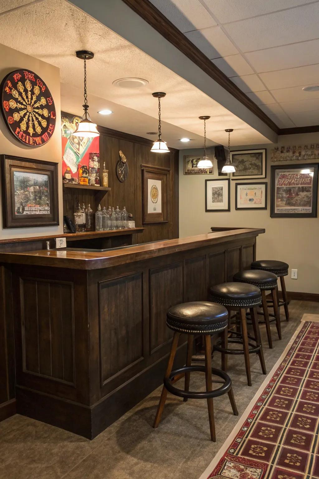 Enjoy the ageless appeal of a classic tavern in your basement.