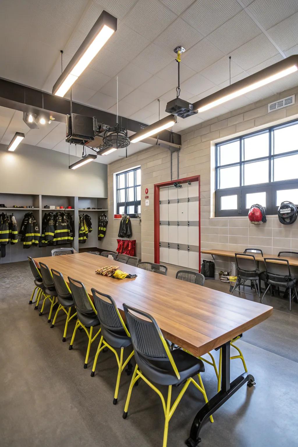 A fire station conference room created for teamwork and productivity.