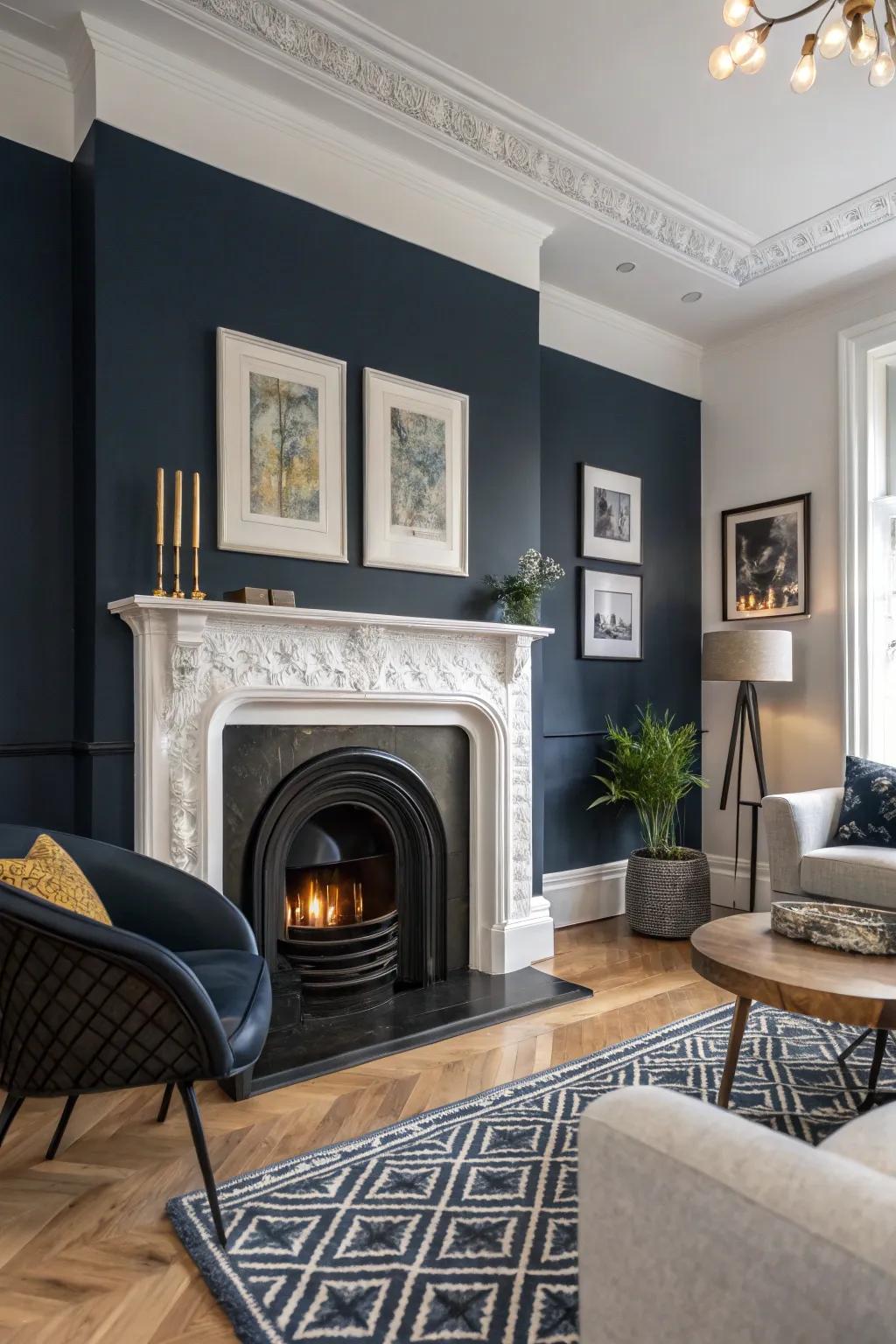 Pristine white trim creates a bold contrast, spotlighting your fireplace.