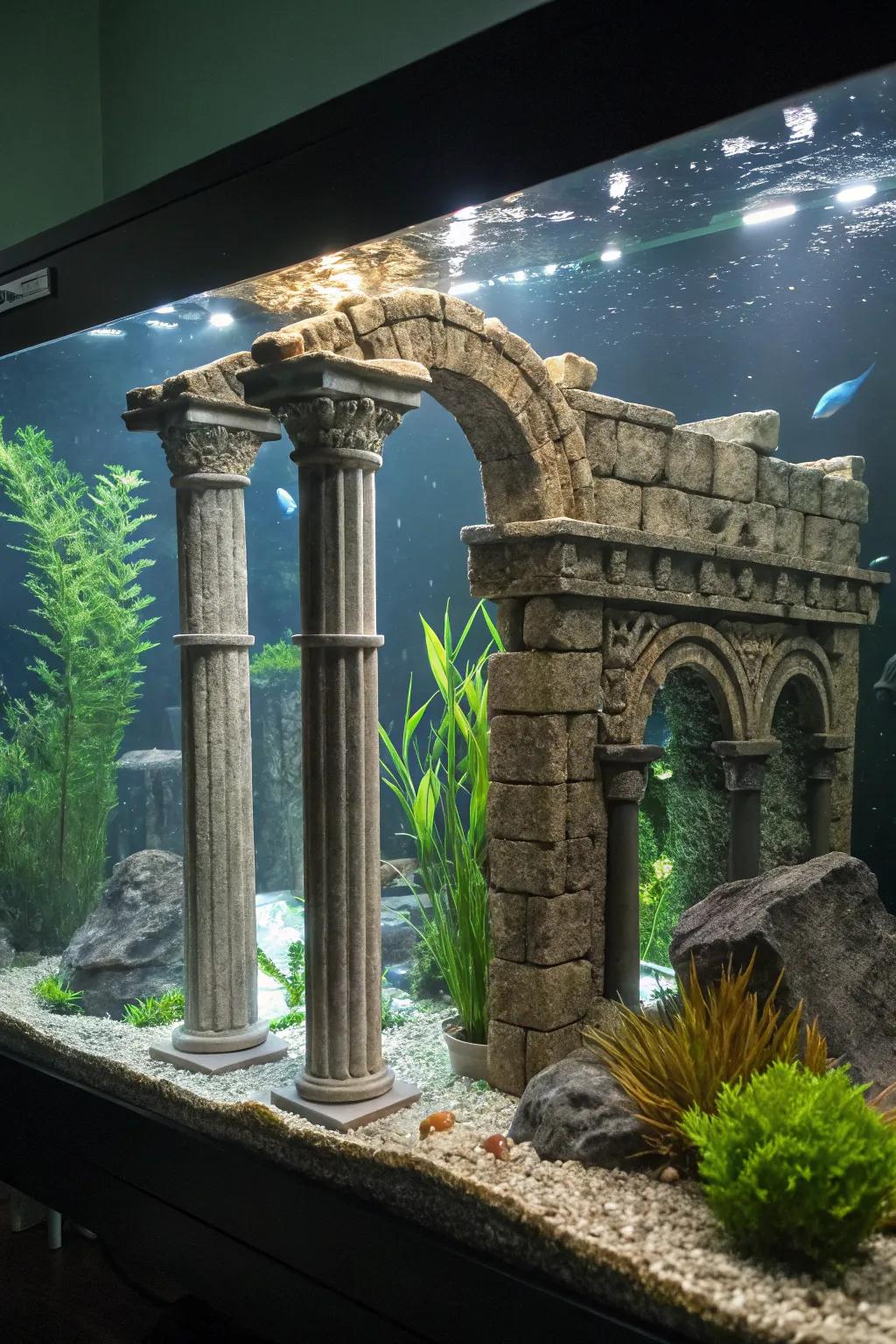Transform your aquarium into an underwater archaeological site with ancient ruins.