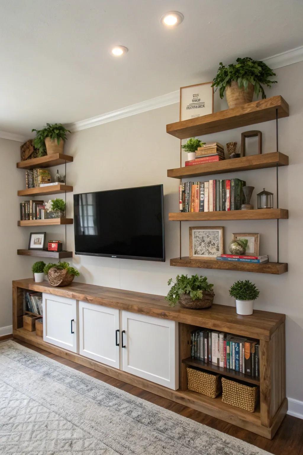 Create a balanced look with shelves on either side of your TV.