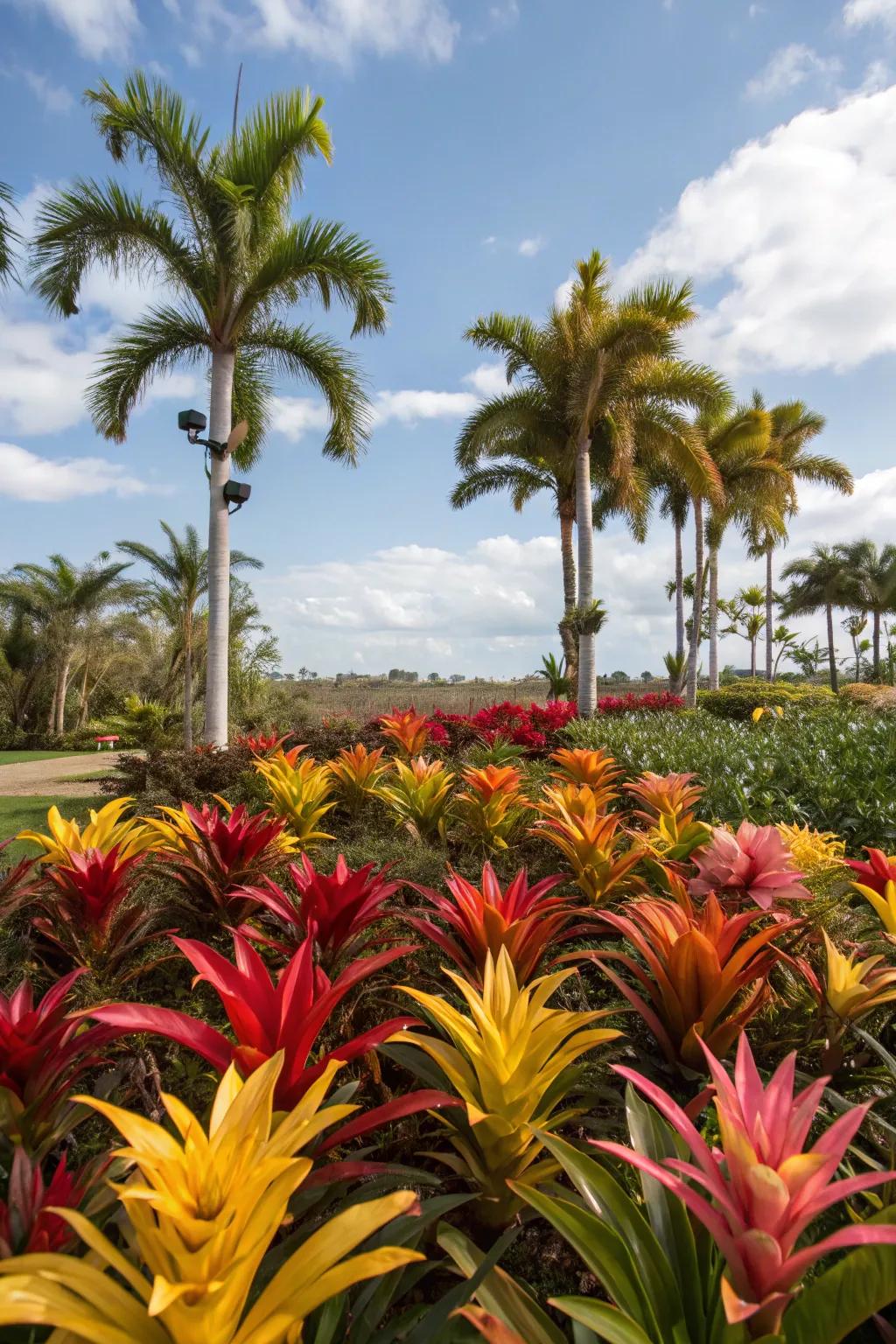 Bromeliads and palms give a tropical touch to any Florida scenery.