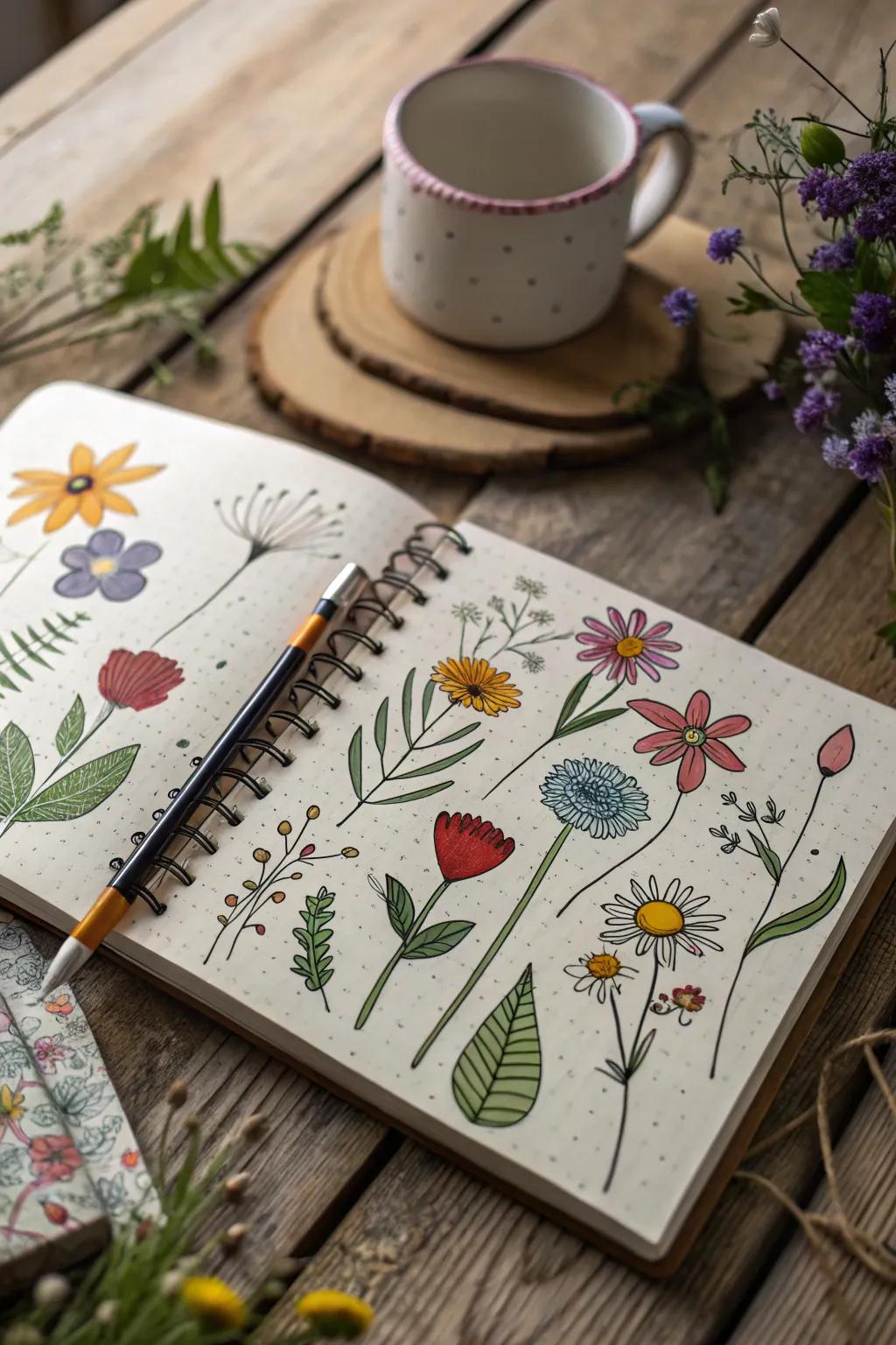 Carefree blossom doodles add a hint of nature's loveliness.