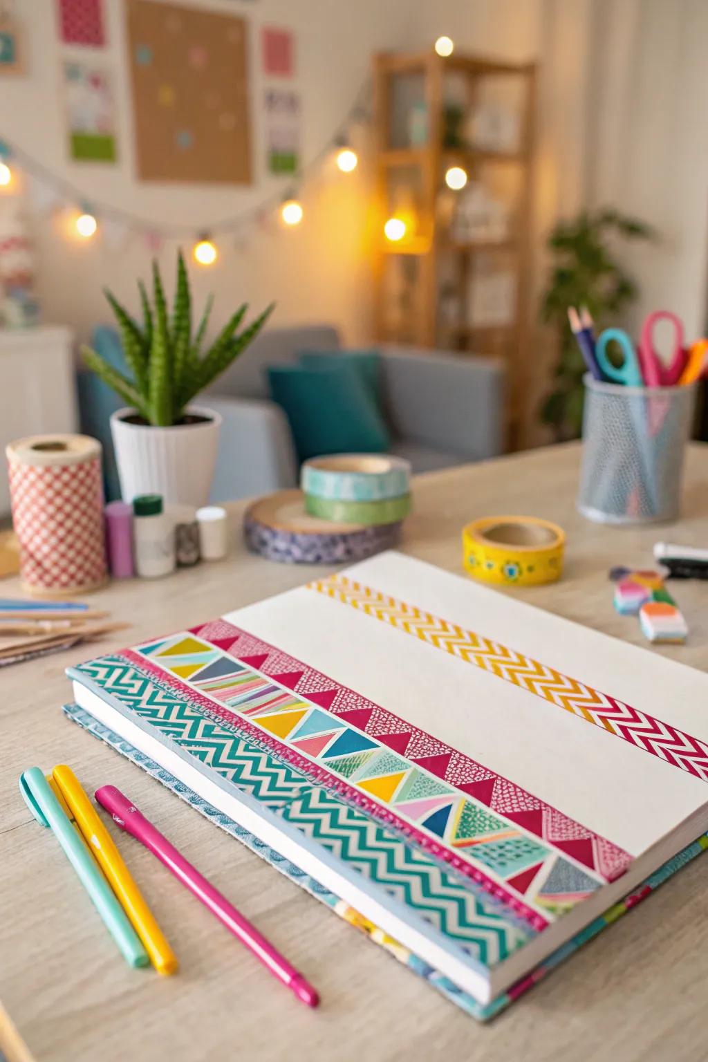 Give those plain folders a playful makeover with colorful decorative strips.