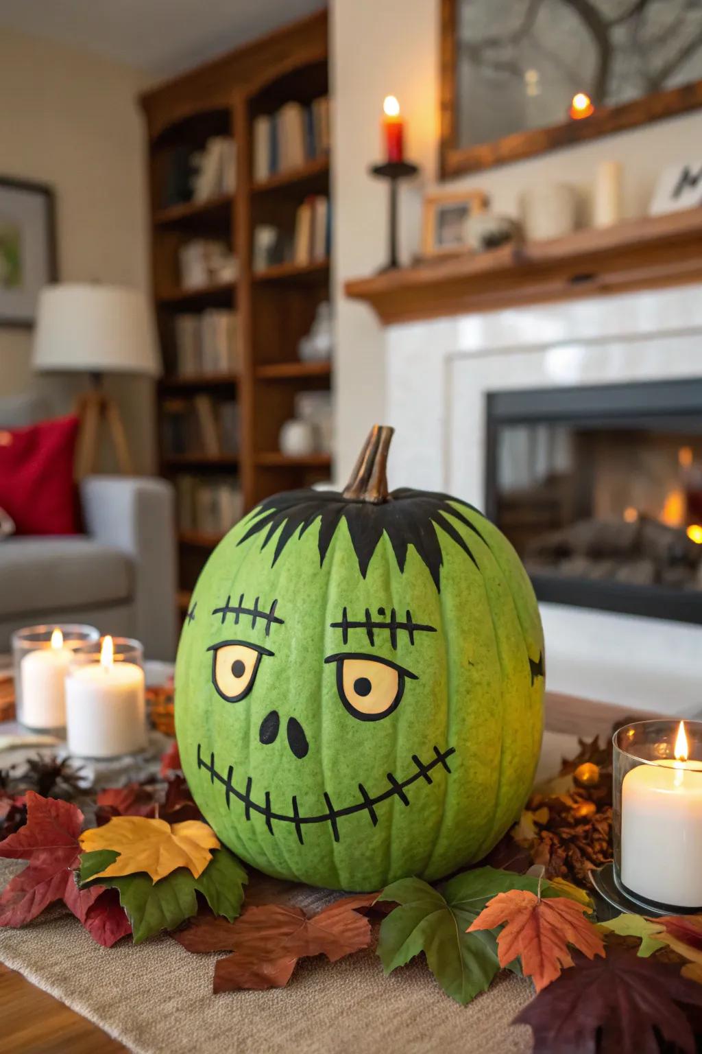The quintessential green Frankenstein pumpkin remains a Halloween staple.
