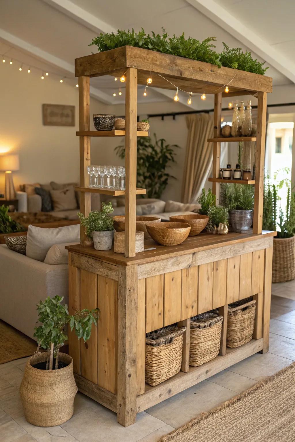 A country-style wooden bar injecting warmth and allure into any setting.