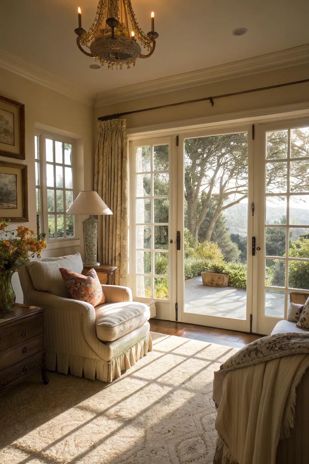 Sunlight streaming through French doors can brighten any space.