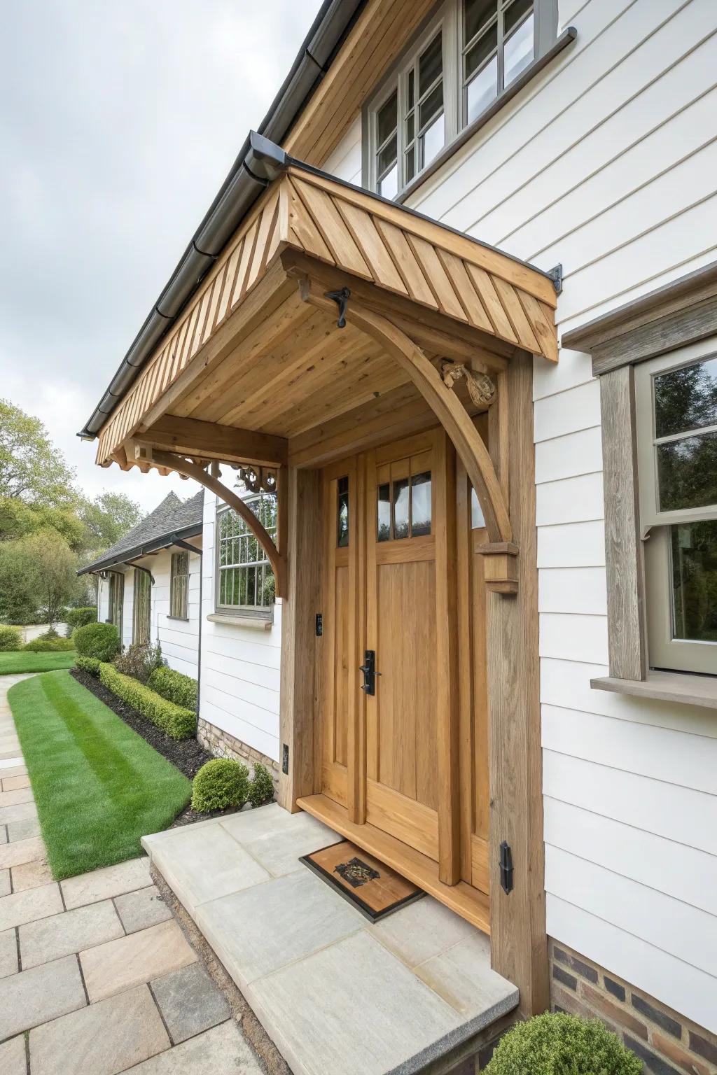 Timber awnings bring timeless grace.