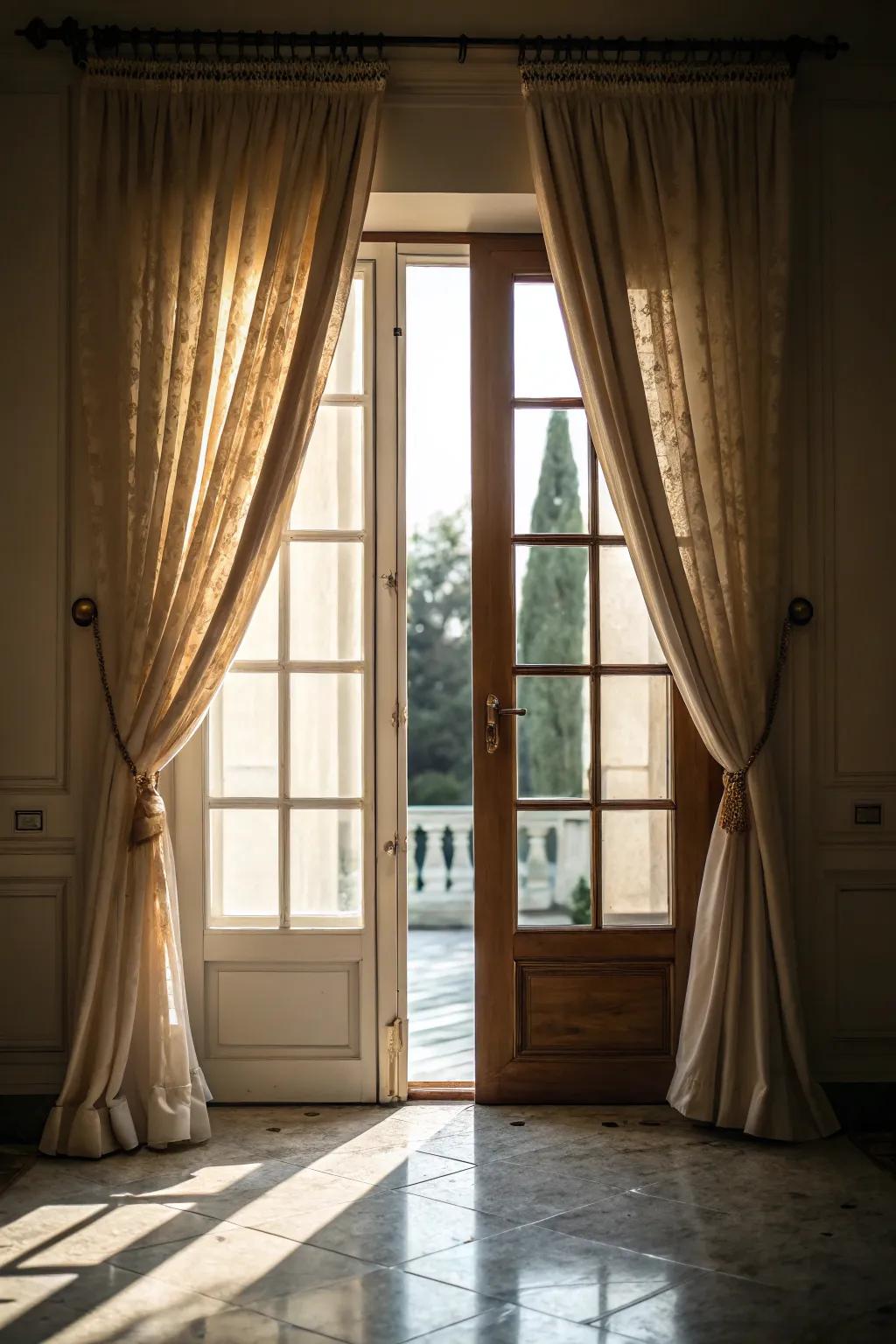 Classic drapes add a touch of warmth and sophistication to any entryway.