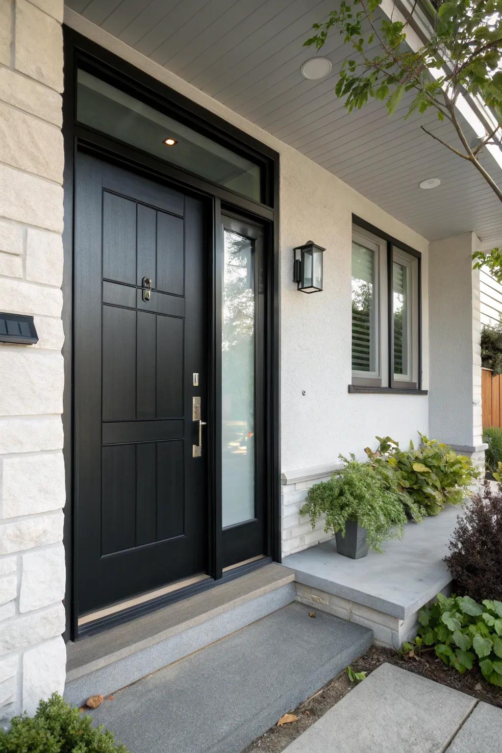 A sleek ebony door with obscured glass for added privacy and light.