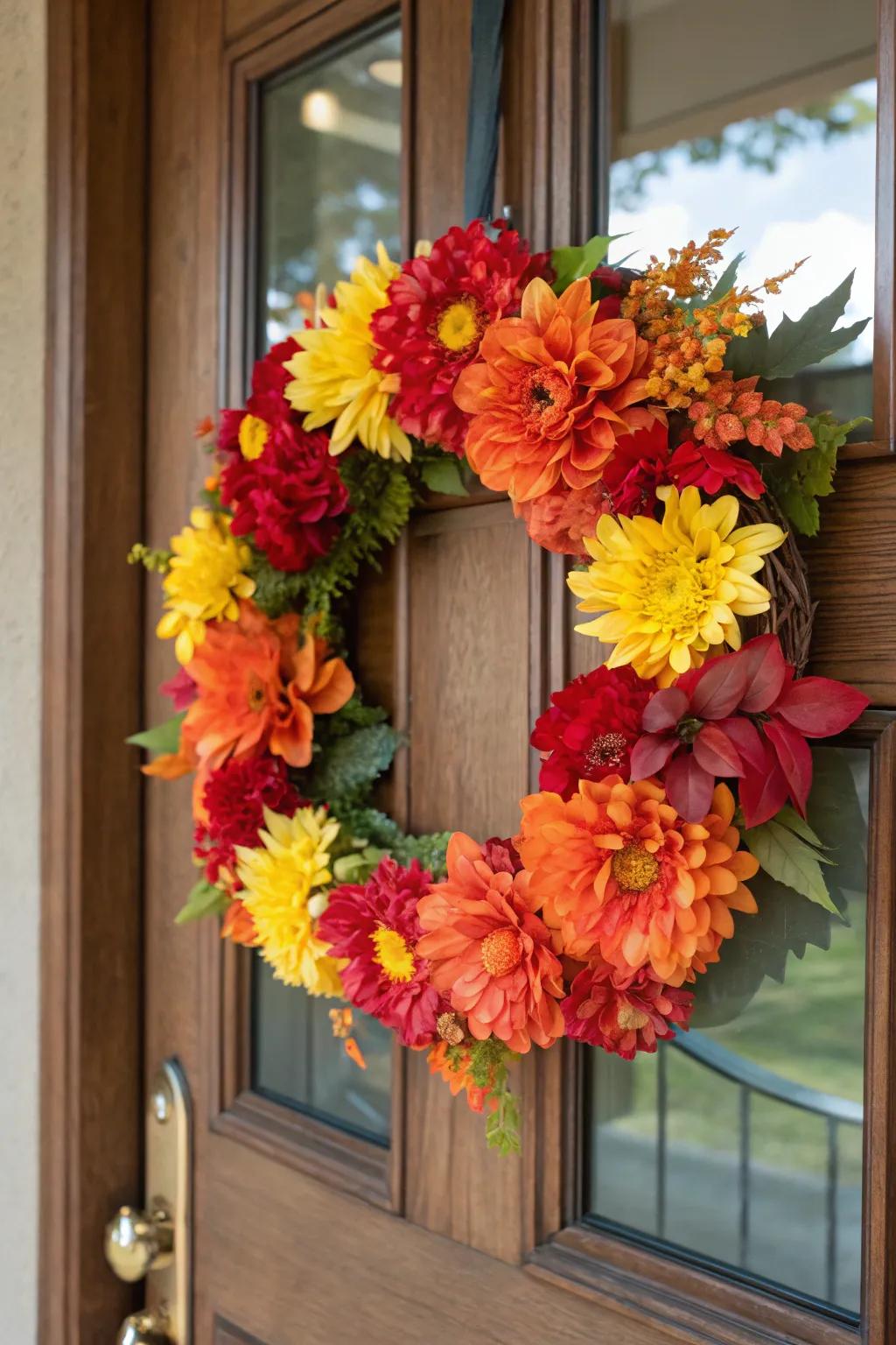 A seasonal floral wreath that infuses the hues of nature into your front door.