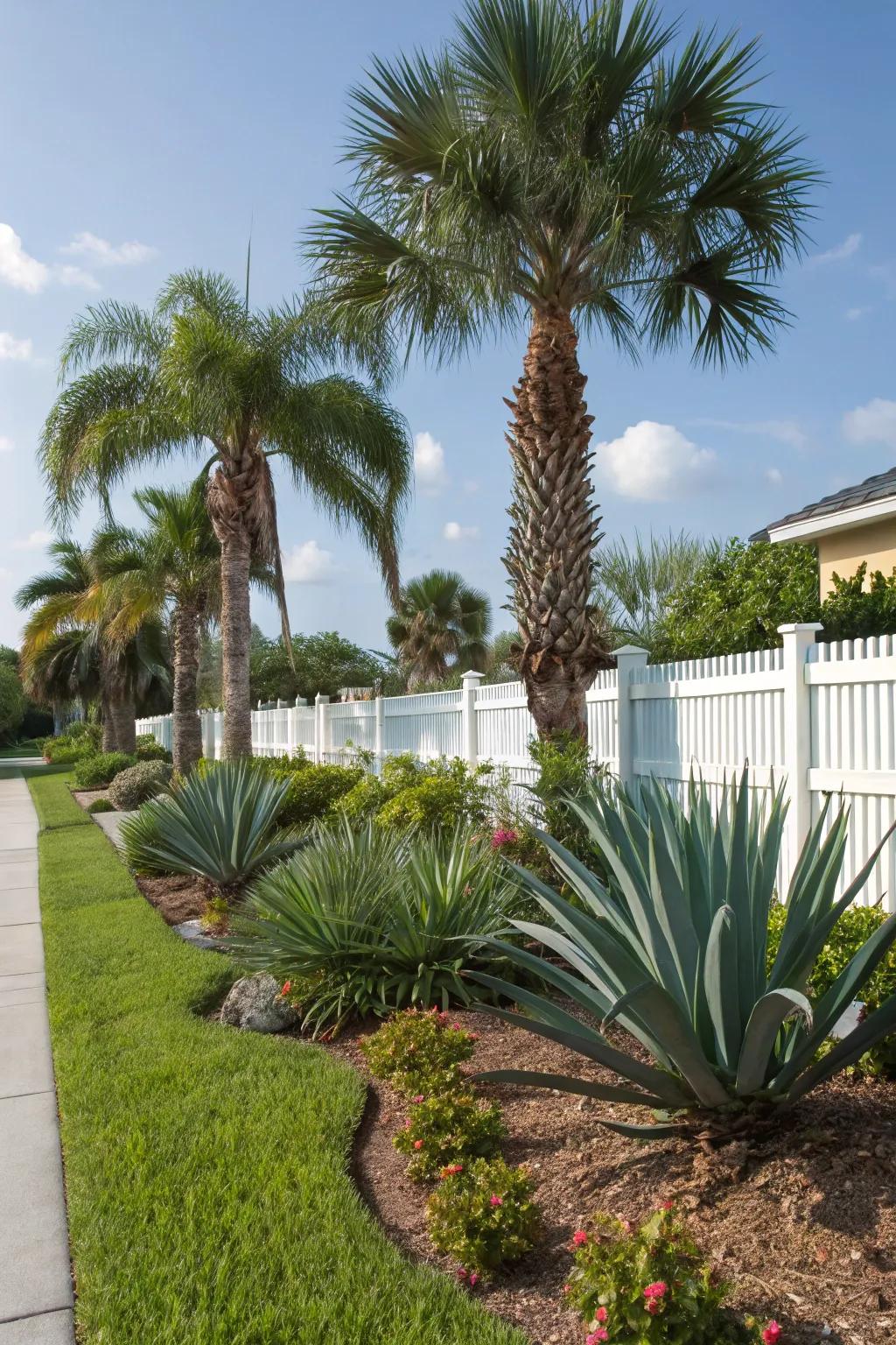 Tropical greenery brings a slice of paradise to your front space.