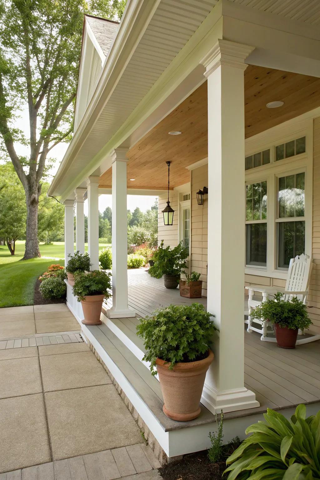 A traditional sloped roof introduces timeless beauty to any porch.