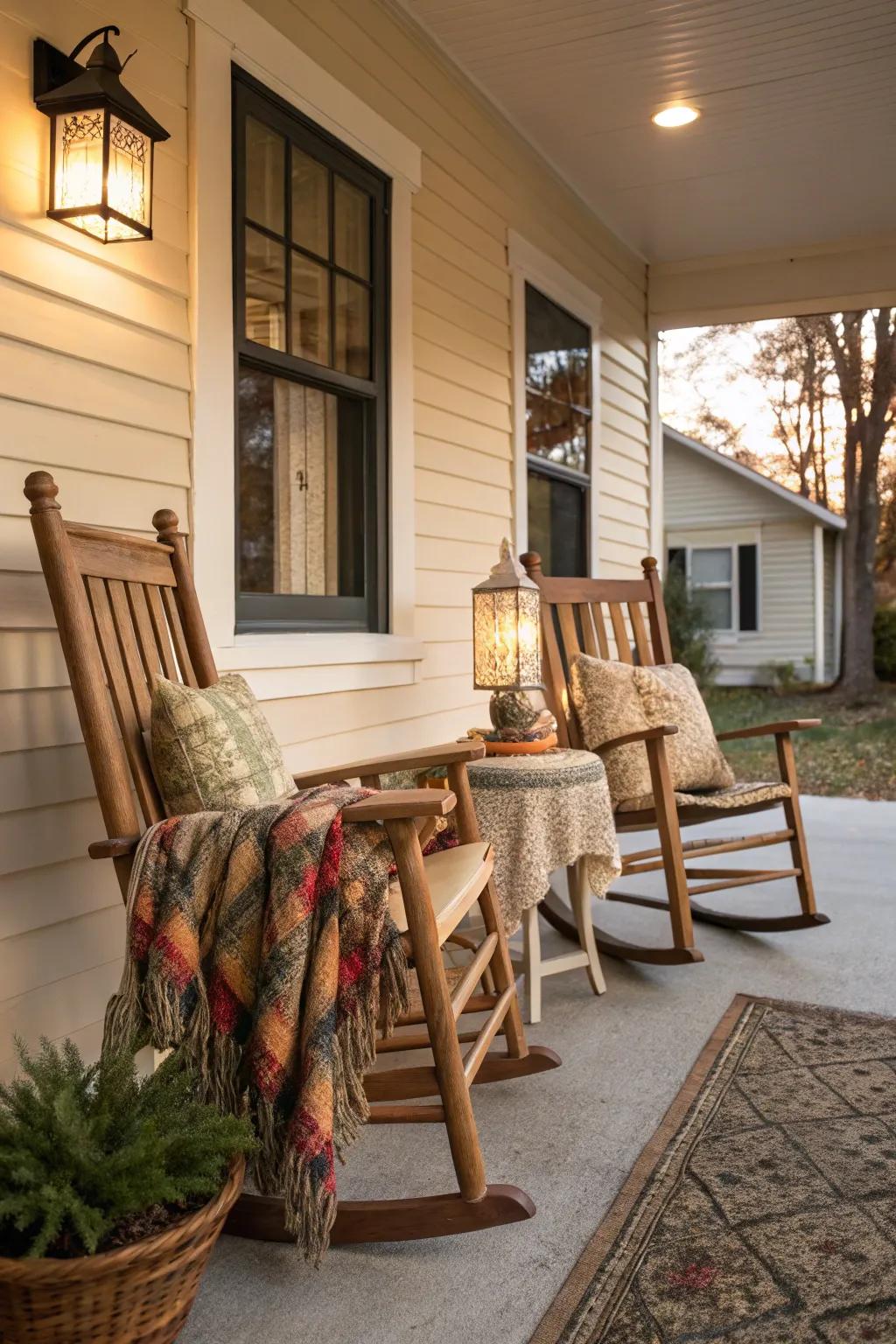 Rocking chairs offer a timeless and snug touch to any front porch.