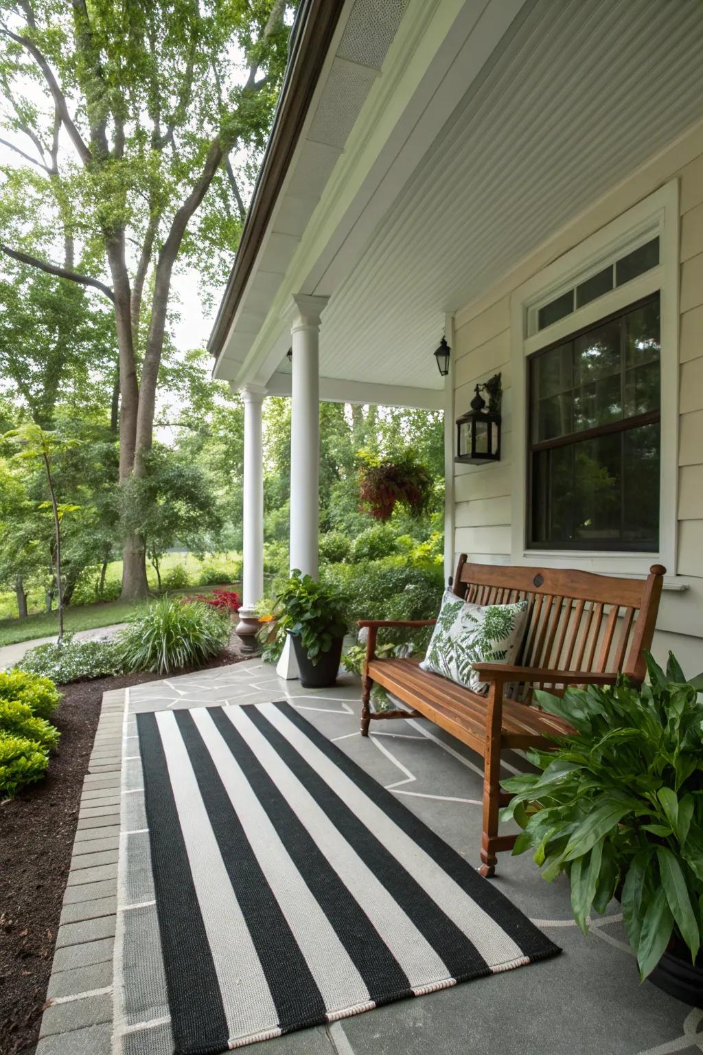 Bold stripes add modern flair to any porch.