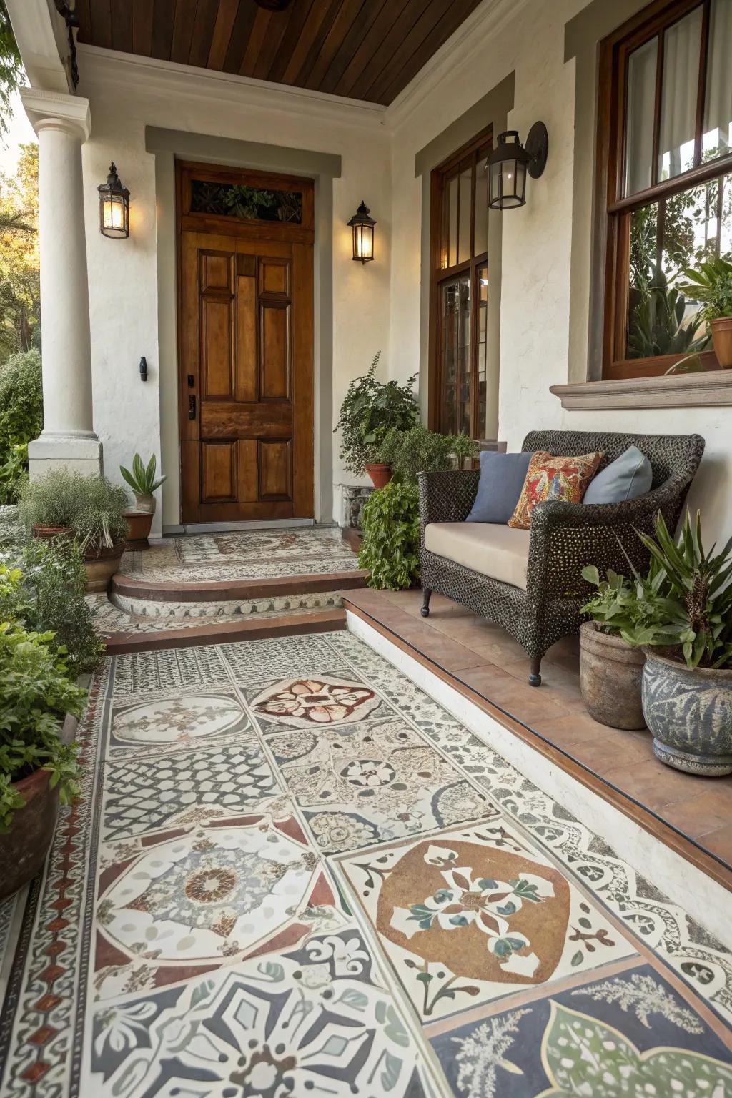 Ornamental patterns can turn a regular porch into an extraordinary entrance.