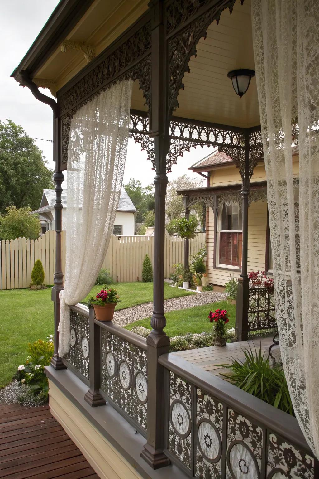 A porch showcasing classic metalwork borders that bring back historical charm.