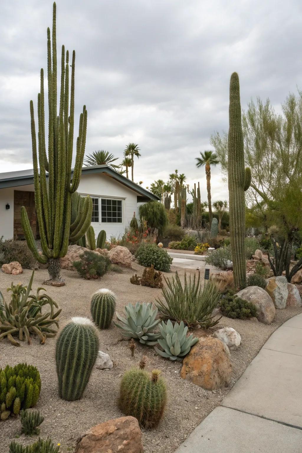 A cactus garden displaying a diverse mix of species.