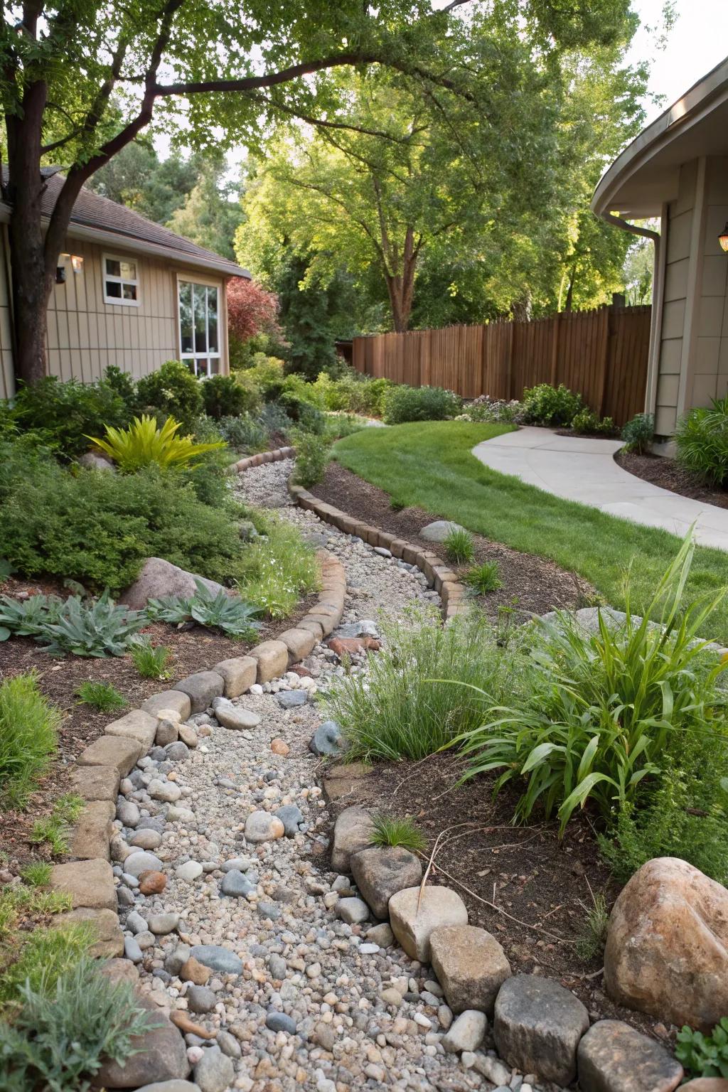 Bending routes within your streambed introduce a natural, flowing aesthetic to your landscape.