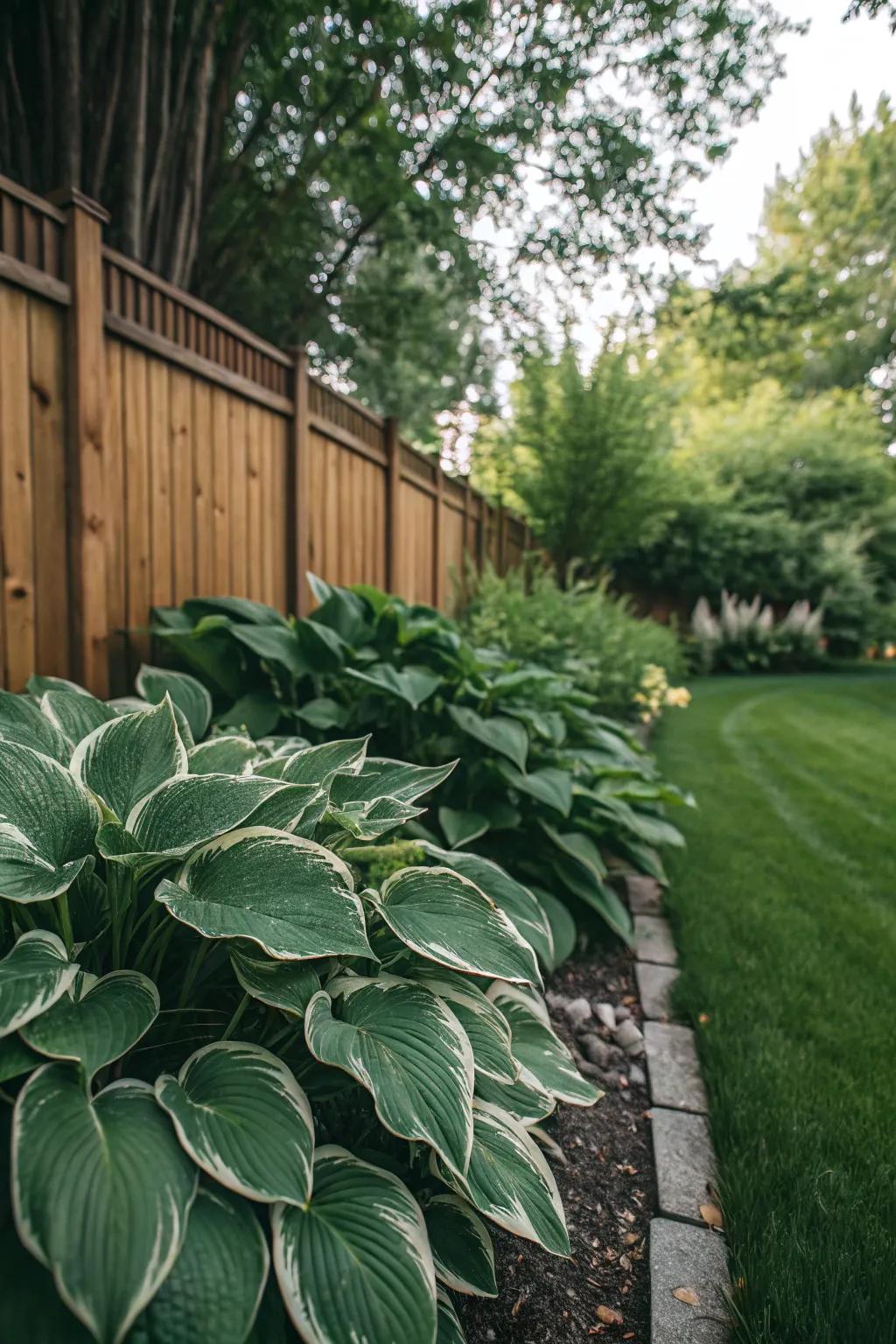 A verdant hosta backdrop transforms your front yard into a peaceful sanctuary.