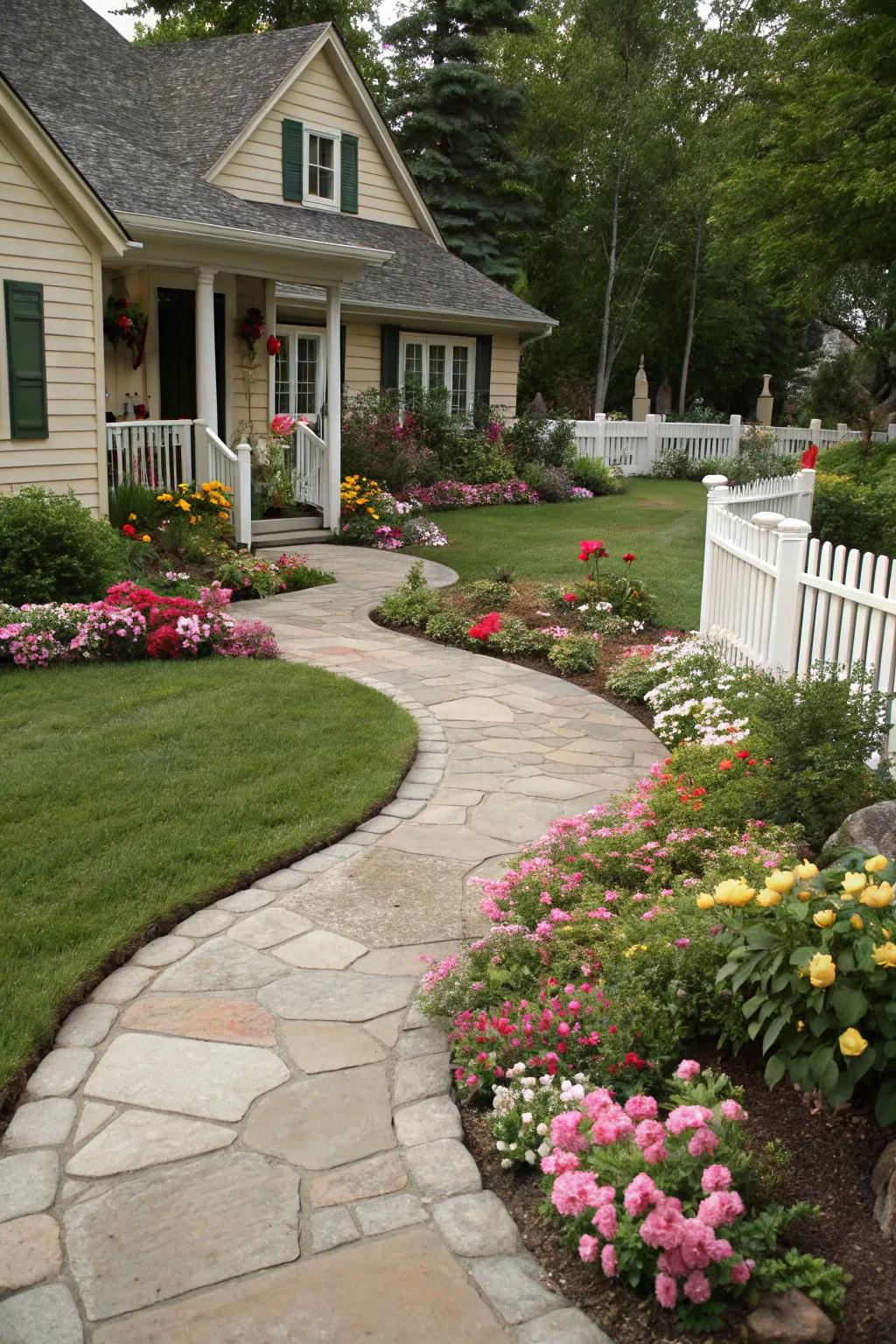 Curved pathways bring elegance to any front yard.