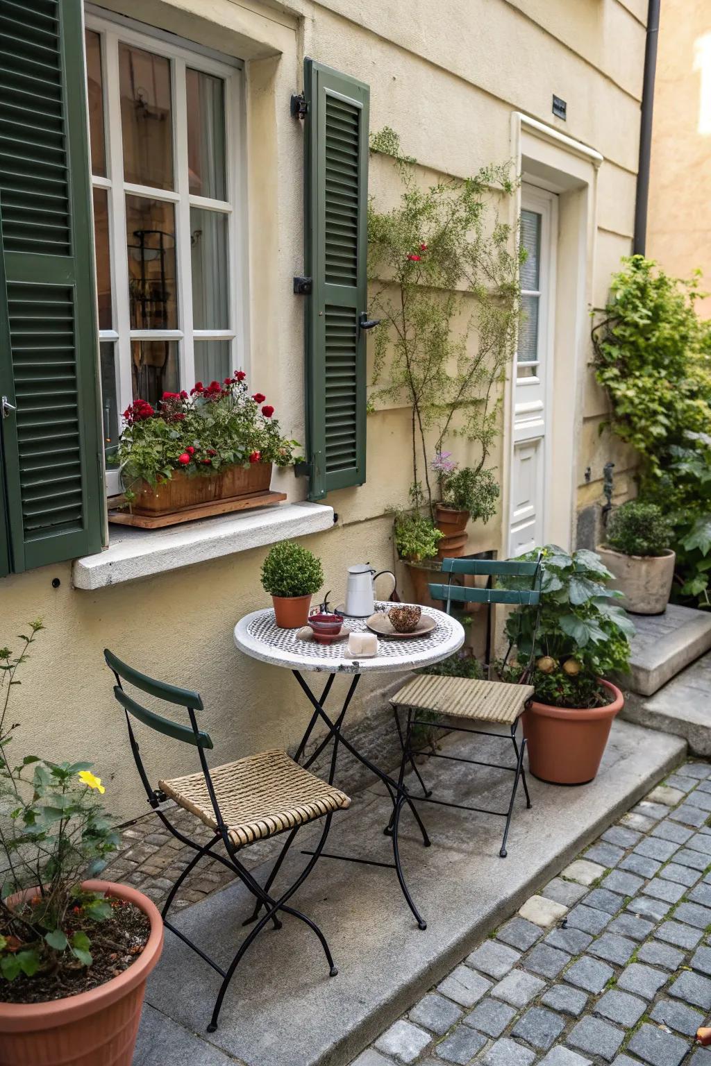 Design a delightful bistro corner for intimate moments right in your front yard.