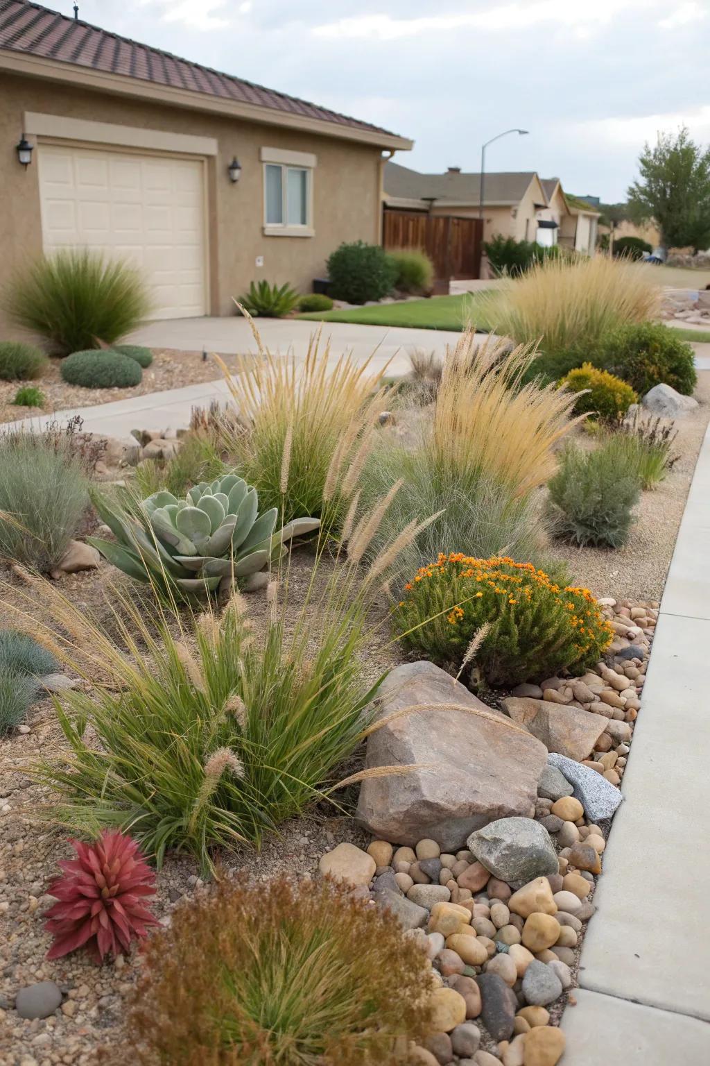 A lively mix of drought-tolerant plants ideal for xeriscaping in Colorado.